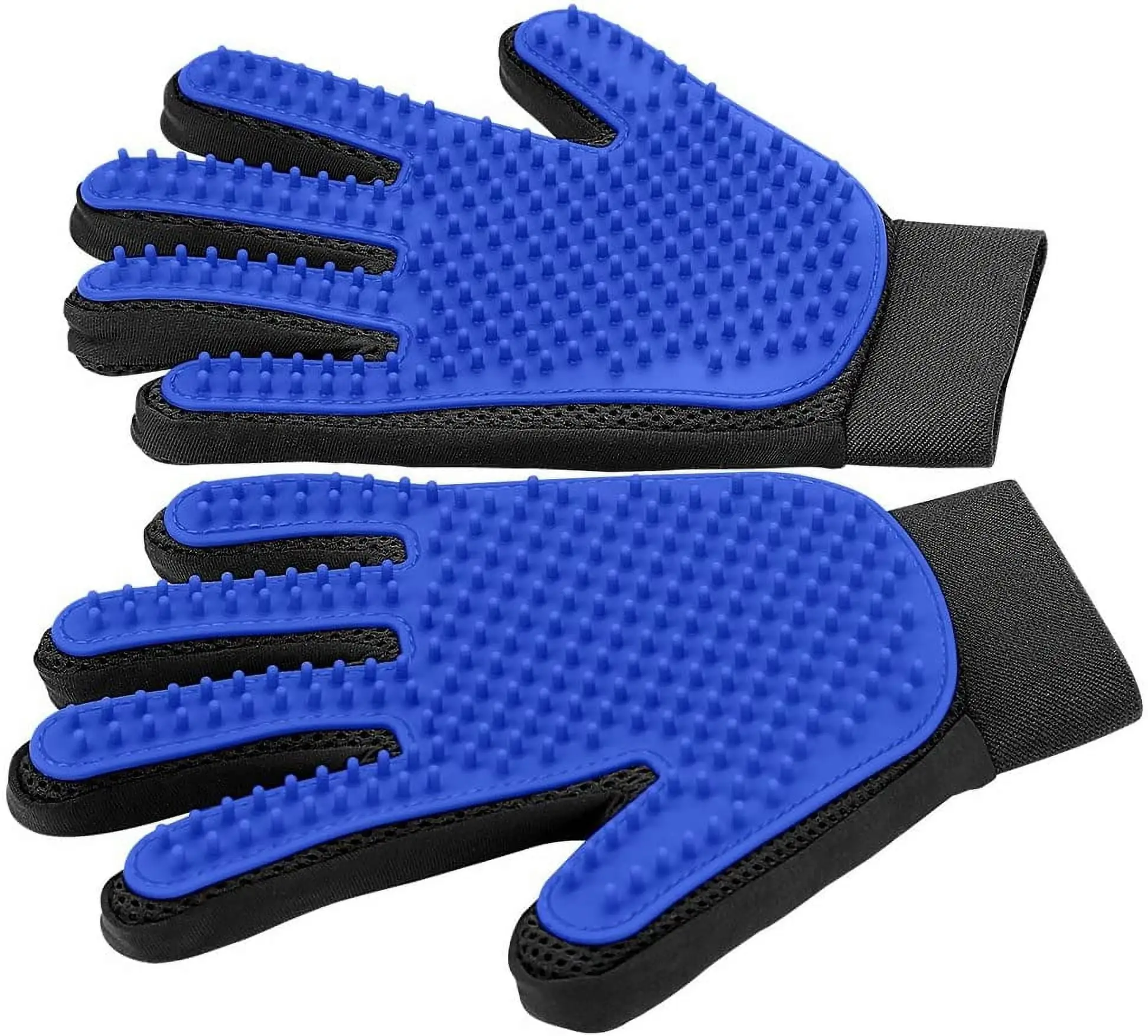 Upgrade Version Pet Grooming Glove - Gentle Deshedding Brush Glove - Efficient Pet Hair Remover Mitt - Enhanced Five Finger Design - for Dog & Cat with Long & Short Fur - 1 Pair (Blue)