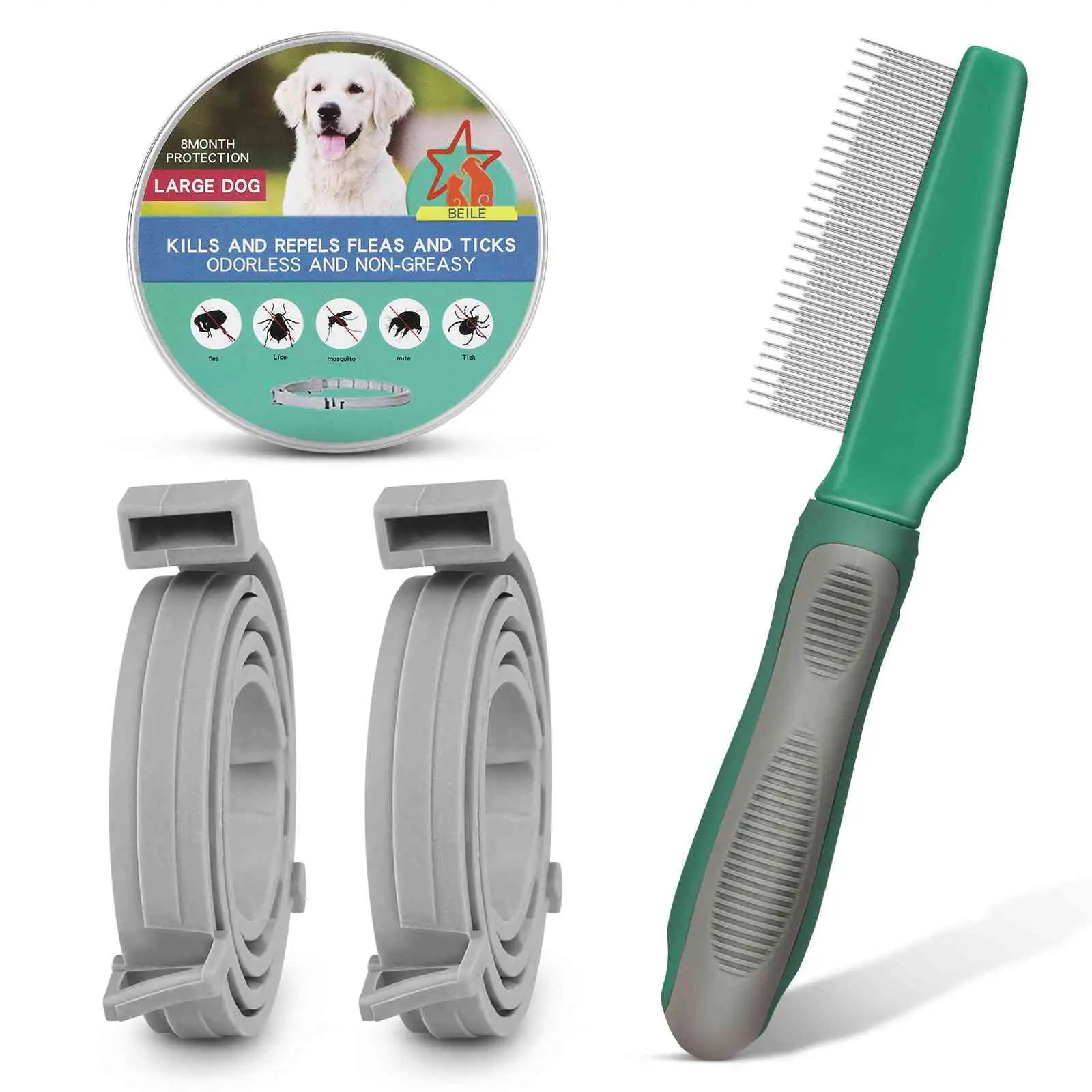 UrbanX Natural Ingredients. Flea and Tick Prevention and Treatment Collar for Dogo Argentino and Other Large Size Sporting Dogs Dogs. Waterproof & Adjustable. (2 Pack with Comb)