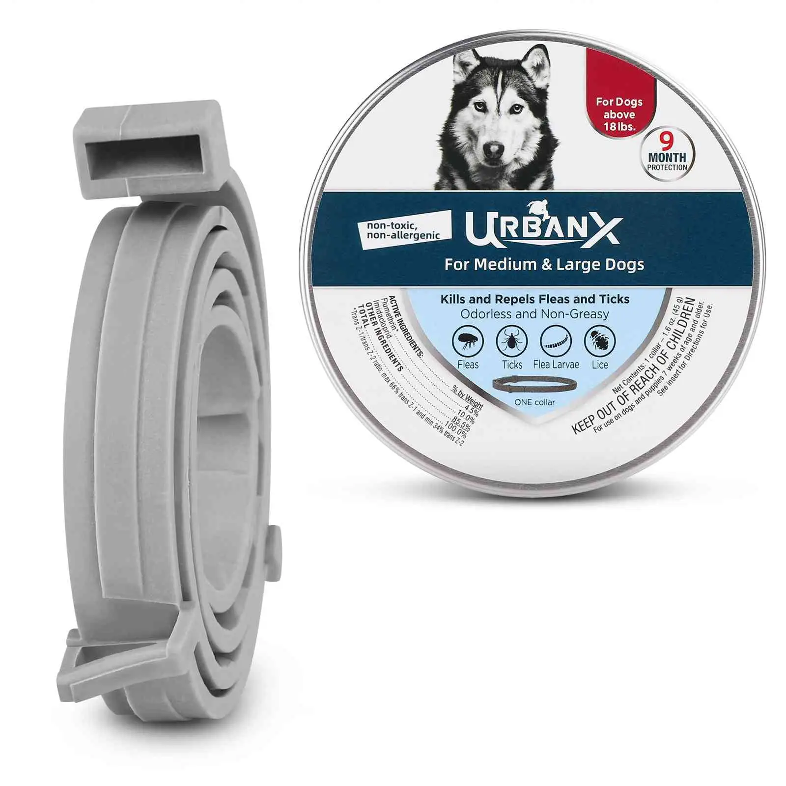 UrbanX Odorless Collar for Akita Chow and Other Large Mixed Breed Dogs Prevention. Control. and Treatment of s. Waterproof. Adjustable 1 Pack