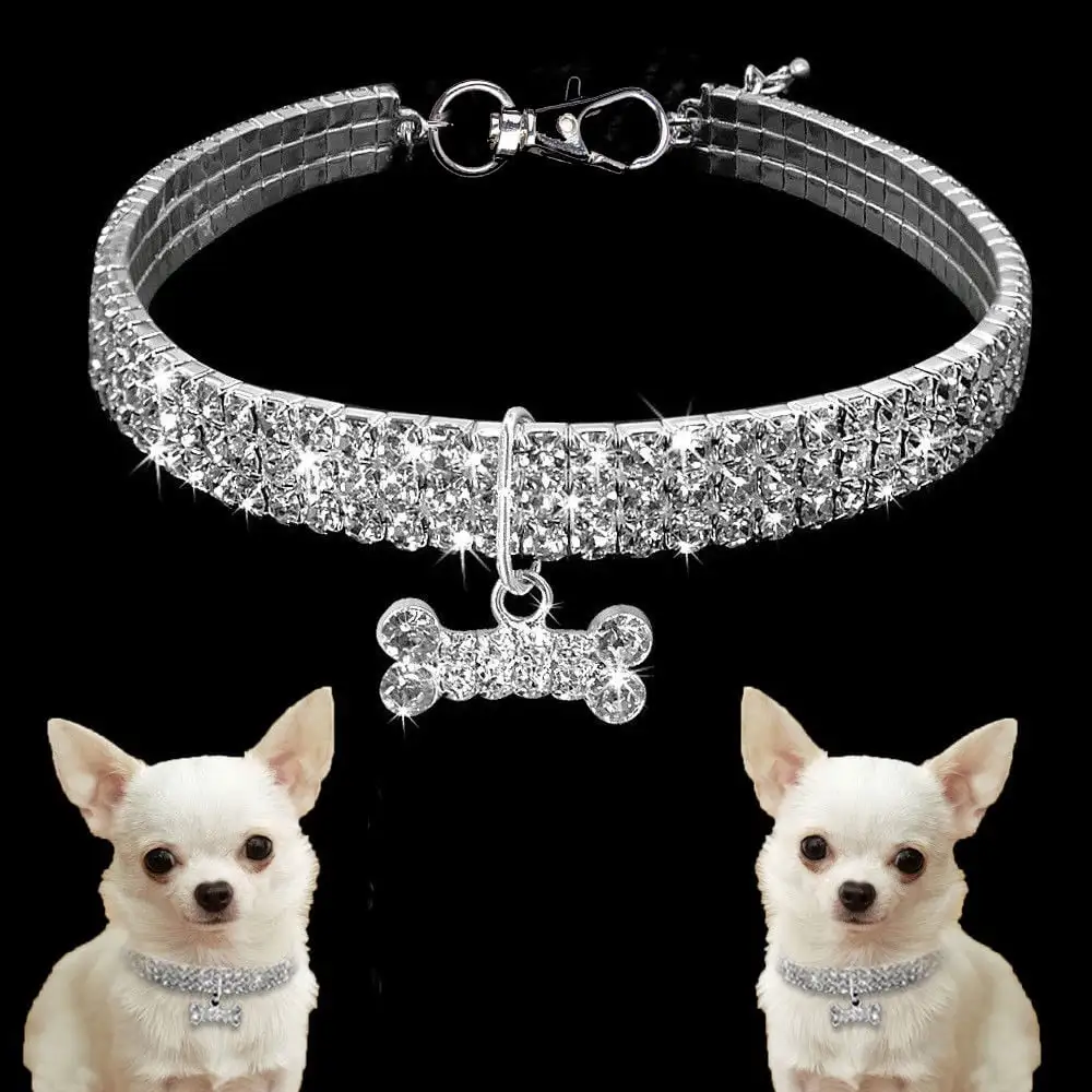 VANLOFE Pet Collars&Leashes Cute Mini Pet Dog Bling Rhinestone Chocker Collars Fancy Dog Necklace