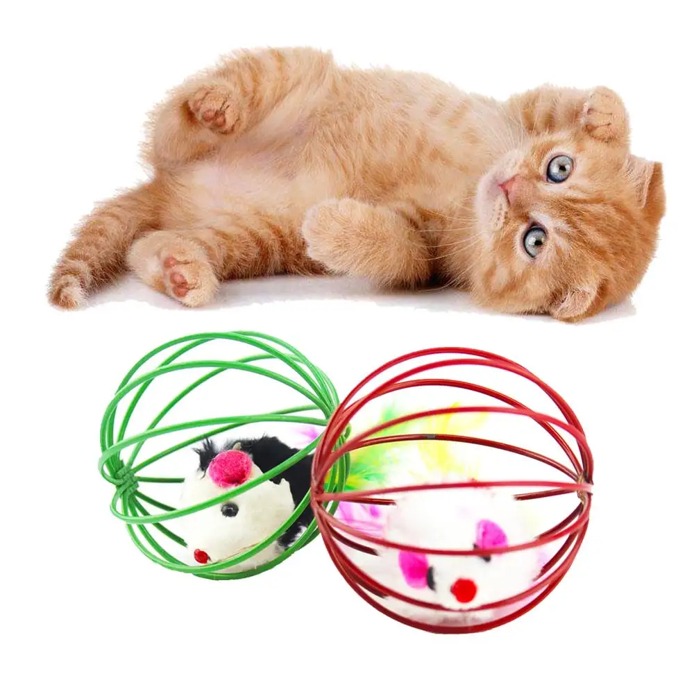 VANLOFE Pet Toy Gift Hot Sale Pet Cat Funny Playing Toy Teal Fake Mouse Mice Rat in Cage Ball