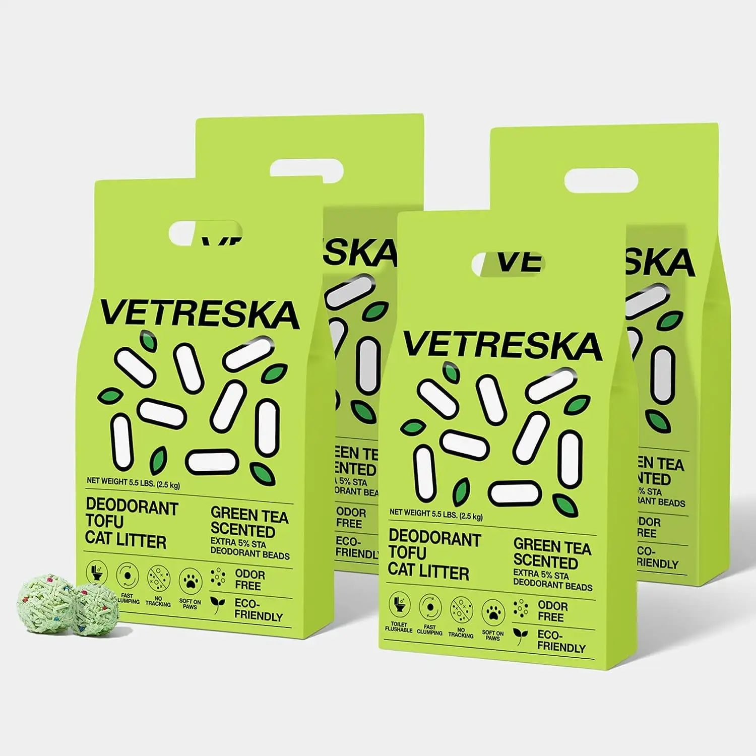 VETRESKA 4 Bags Tofu Cat Litter Natural Pretty Kitty Litter Flushable Clumping Cat Litter Pellets Greentea