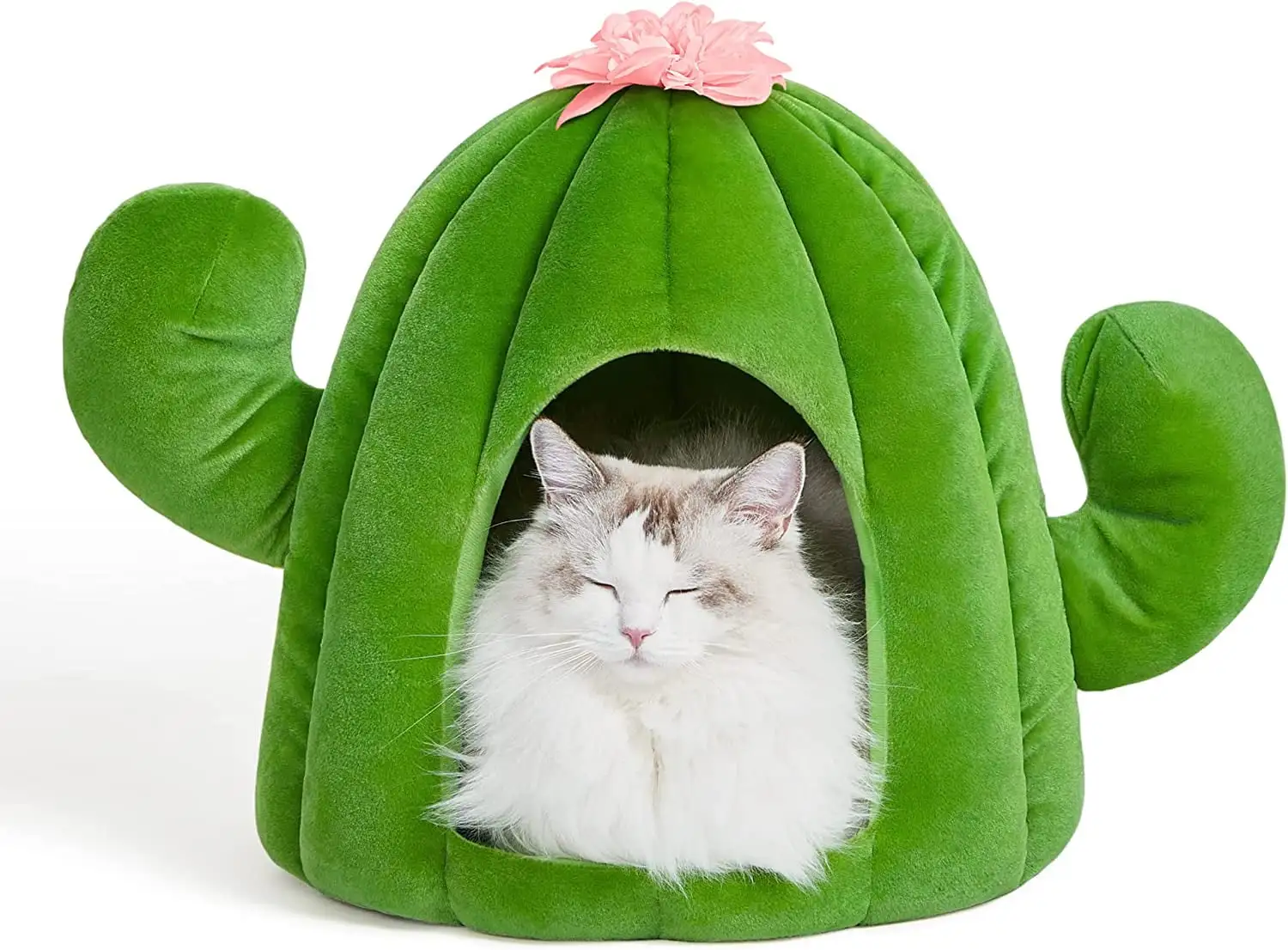 VETRESKA Cat Dog Bed Cat Cave Pet Dog House with Machine Washable Nest Cushion Green Cactus 16.5