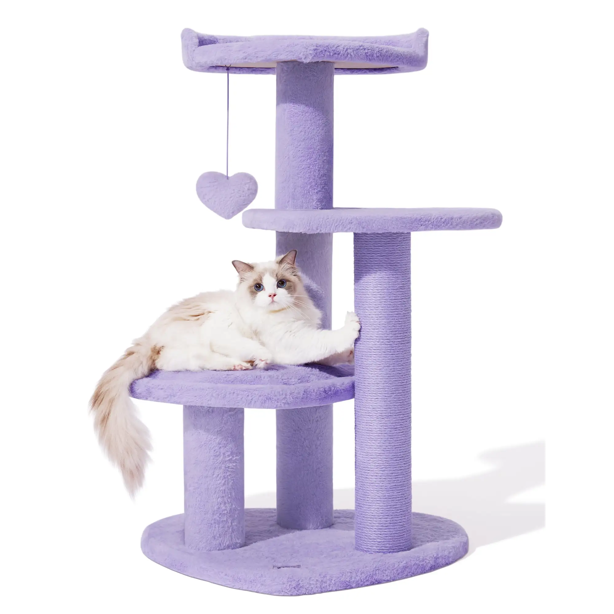 VETRESKA Cat Tree Tower with Heart Platform Scratching Posts Multi Level Cat Furniture Purple 40 in