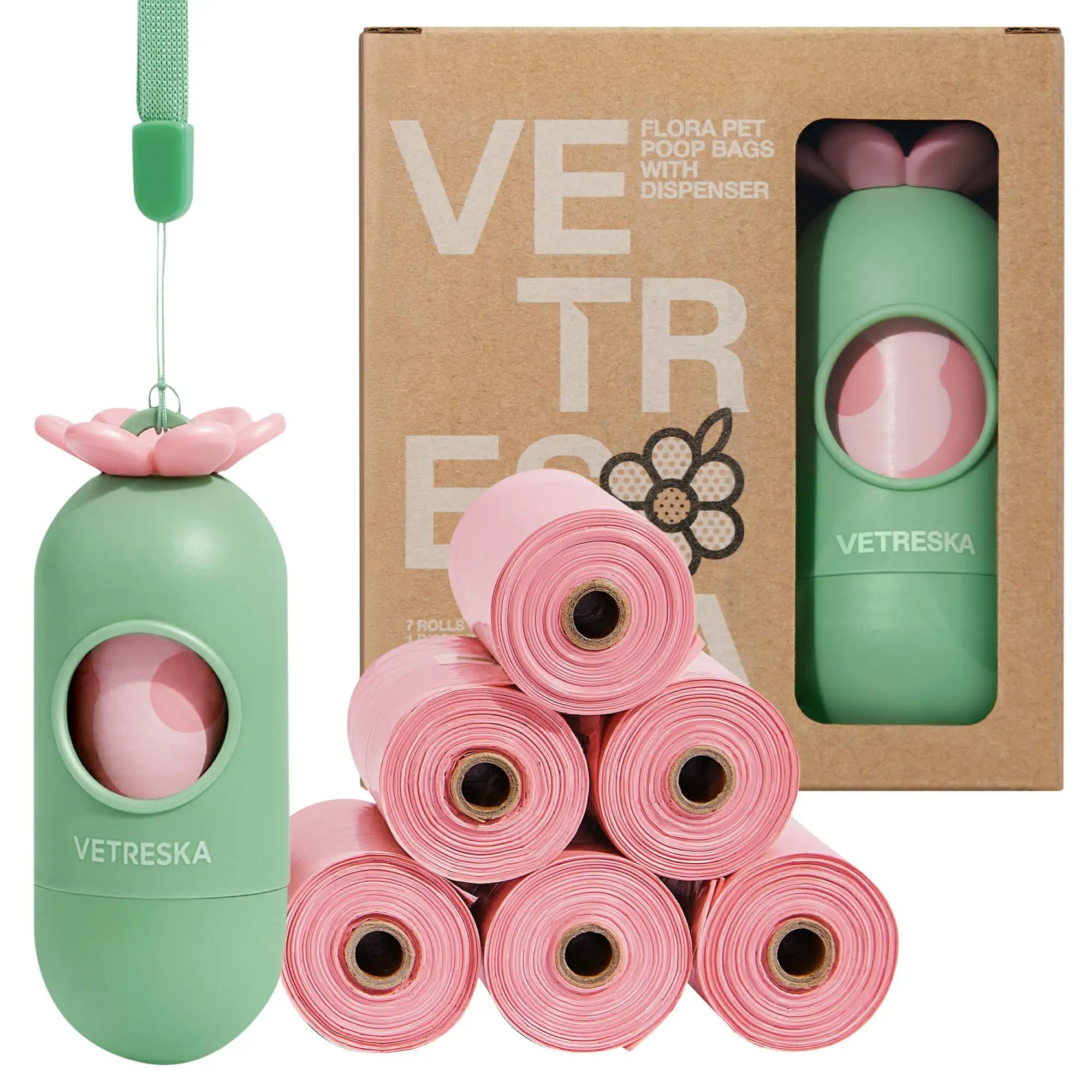 VETRESKA Dog Poop Bag Dispenser Holder with Lavender Scented Pink Extra Thick Pet Waste Bag 105 Bag