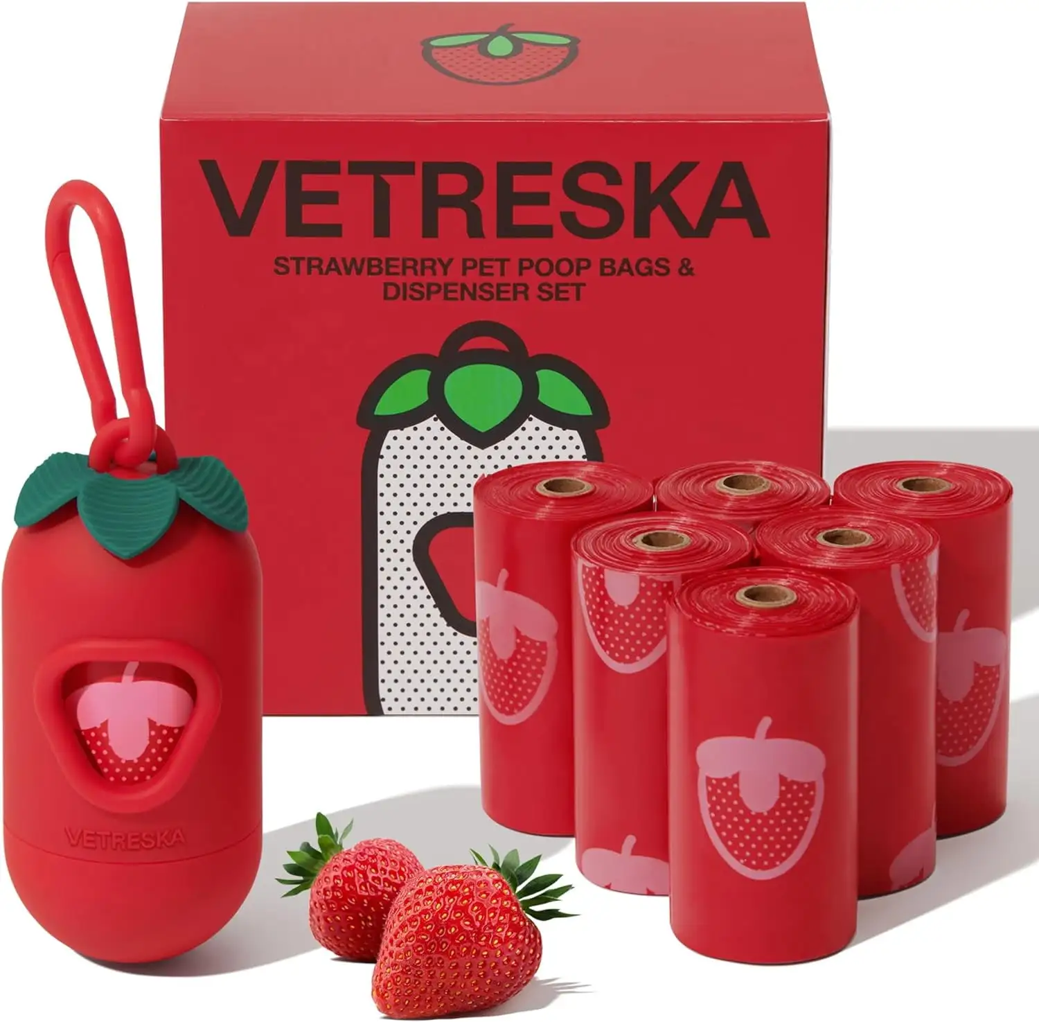 VETRESKA Dog Poop Bag Dispenser Holder with Strawberry Scented Pink Pet Waste Bag with 105 Bags