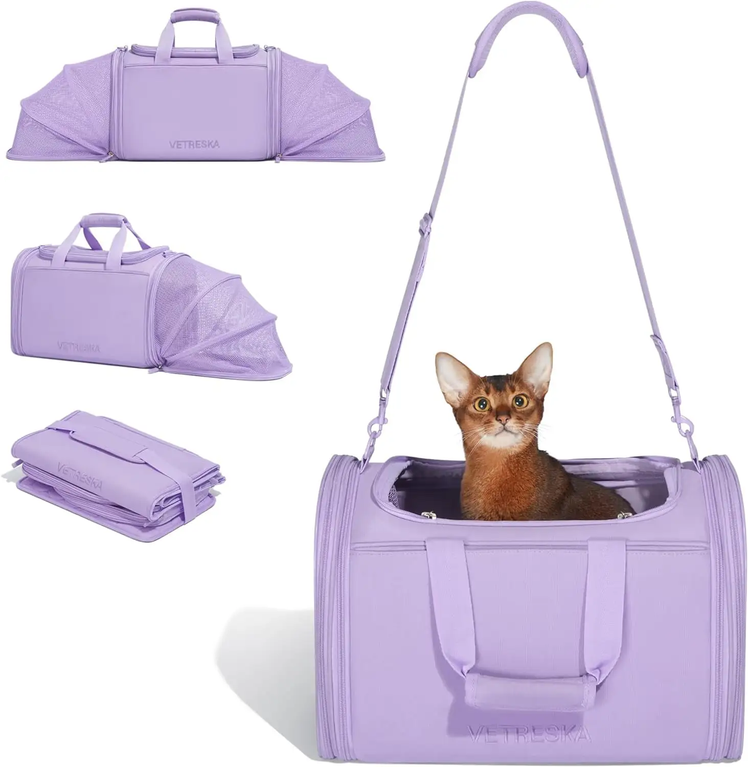 VETRESKA Pet Cat Dog Carrier Travel Airline Approved with Pockets Pad for Puppy Small Animal Violet