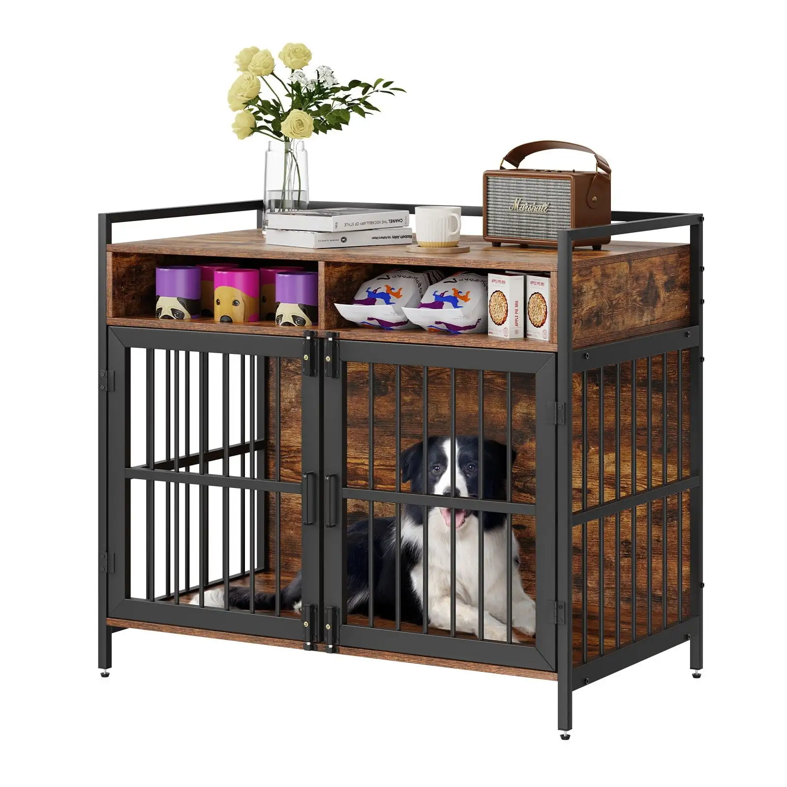 VEVOR Wooden Brown Dog Crate Furniture with Double Doors 41*23.6*36.2inch