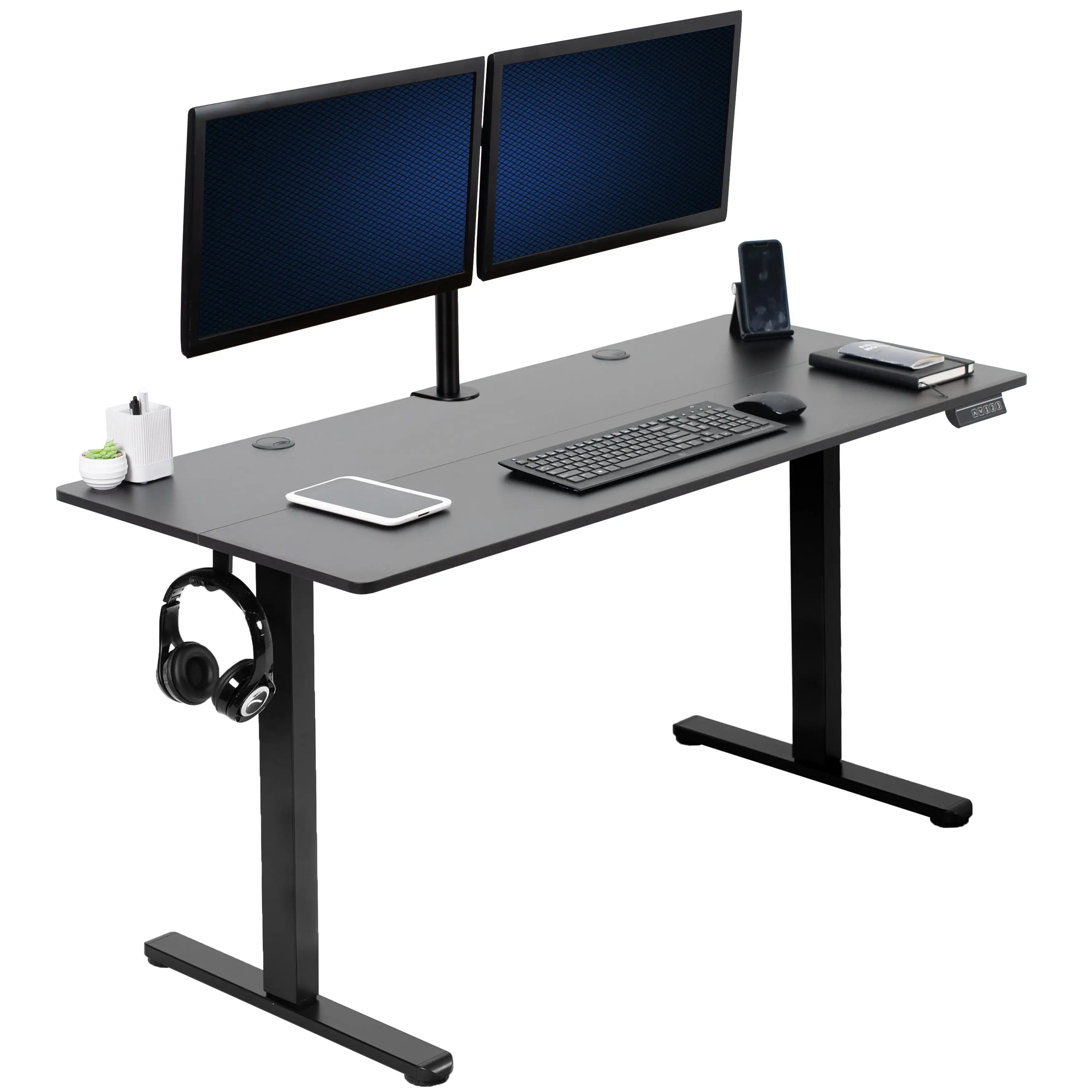 VIVO Black 55 x 24 Electric Sit Stand Desk. Height Adjustable Workstation