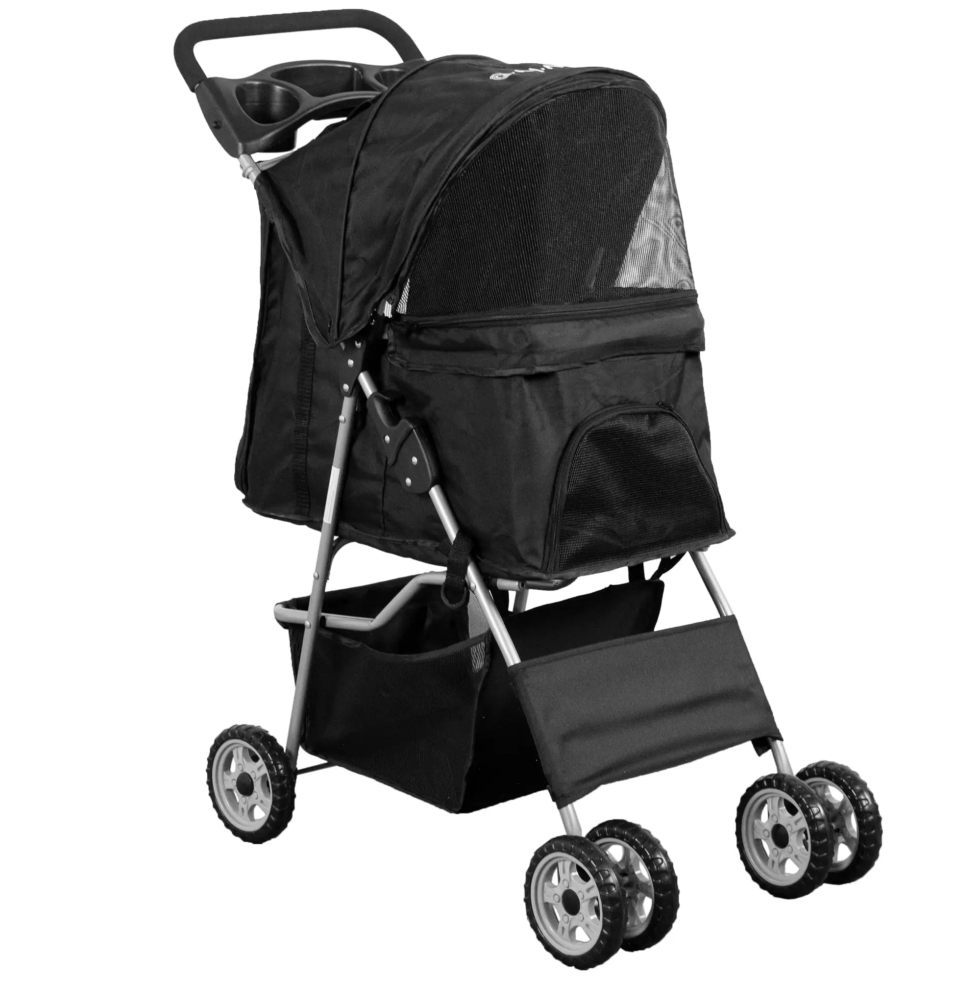 VIVO Four Wheel Pet Stroller / Cat & Dog Foldable Carrier Strolling Cart Black