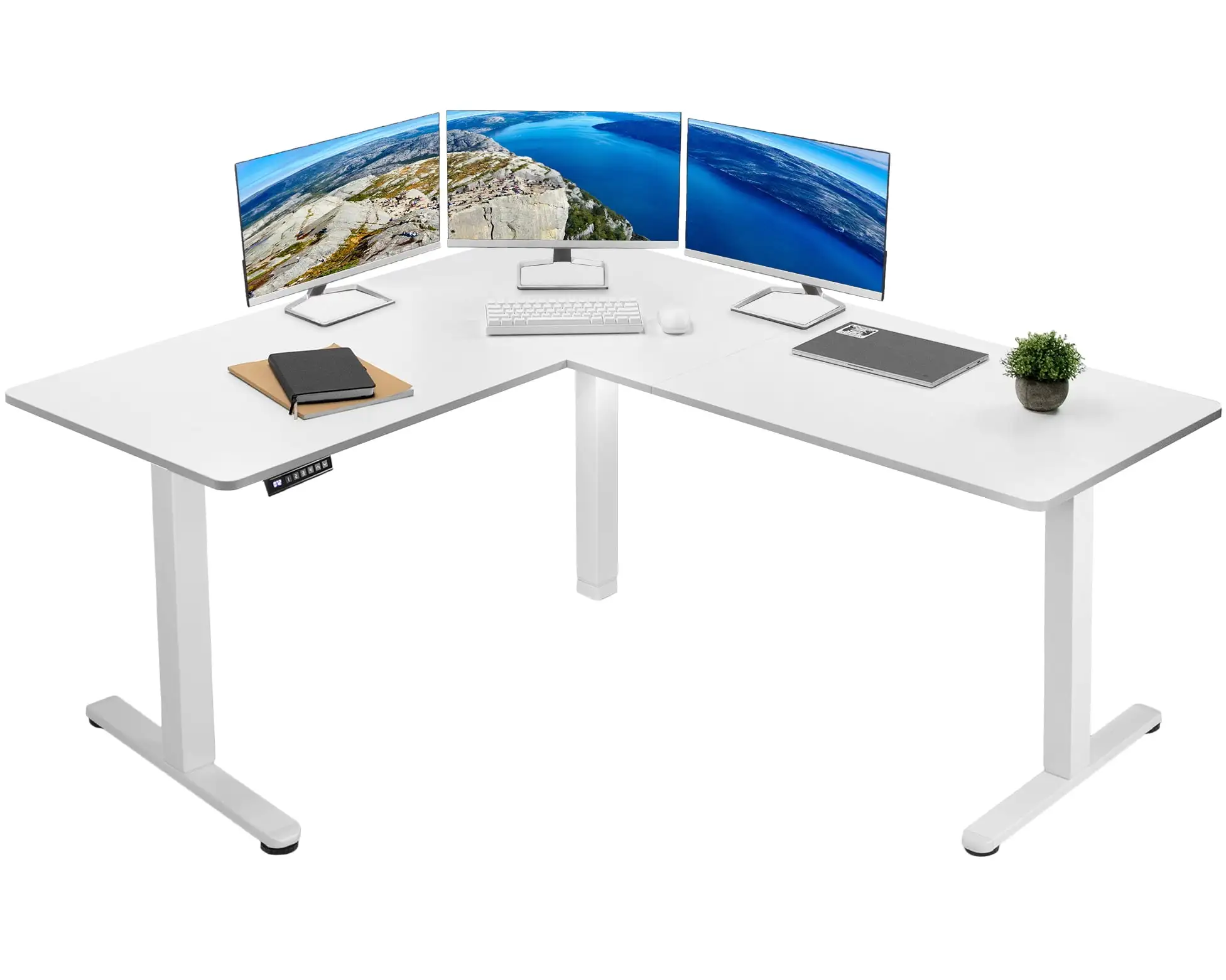 VIVO White Electric 63 x 55 Corner Stand Up Desk. L-Shaped Workstation