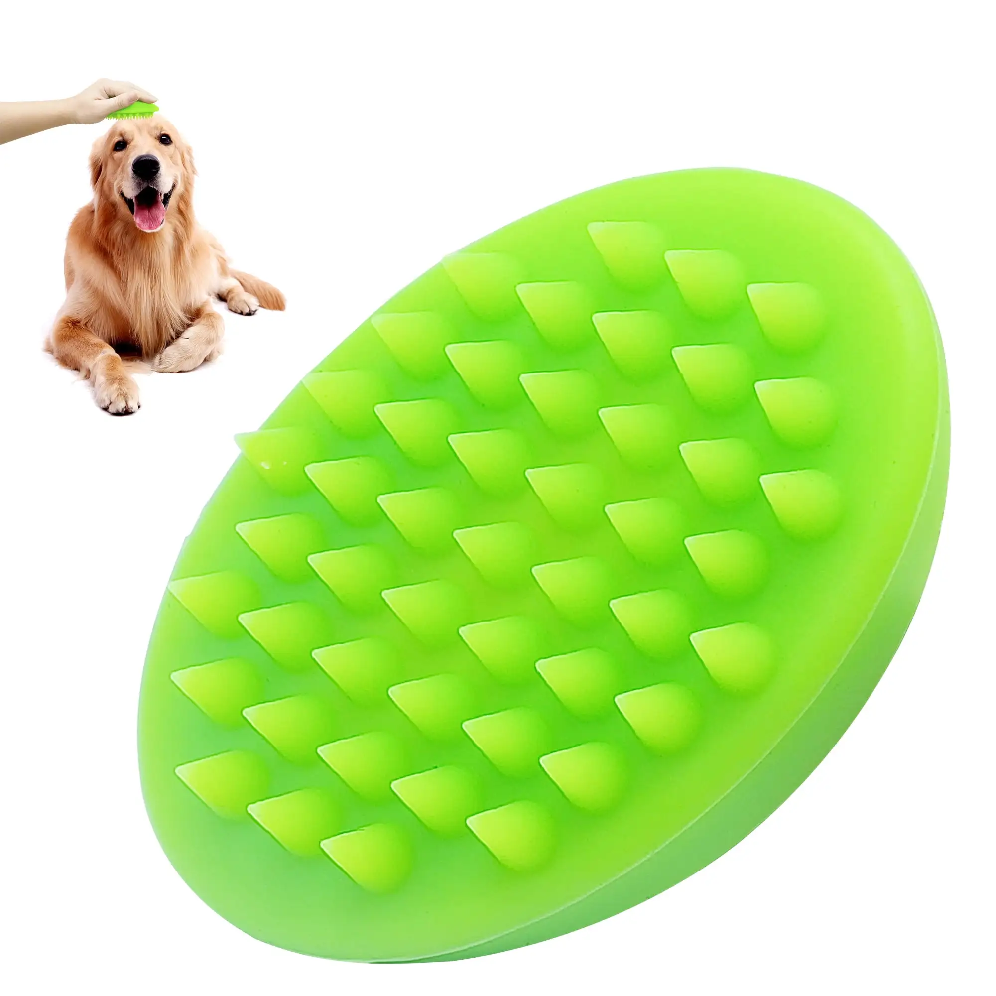 VRKET Silicone Dog Bathing Brush Dog Grooming Brush Soft Massage Brush; Dog&Cat. Green