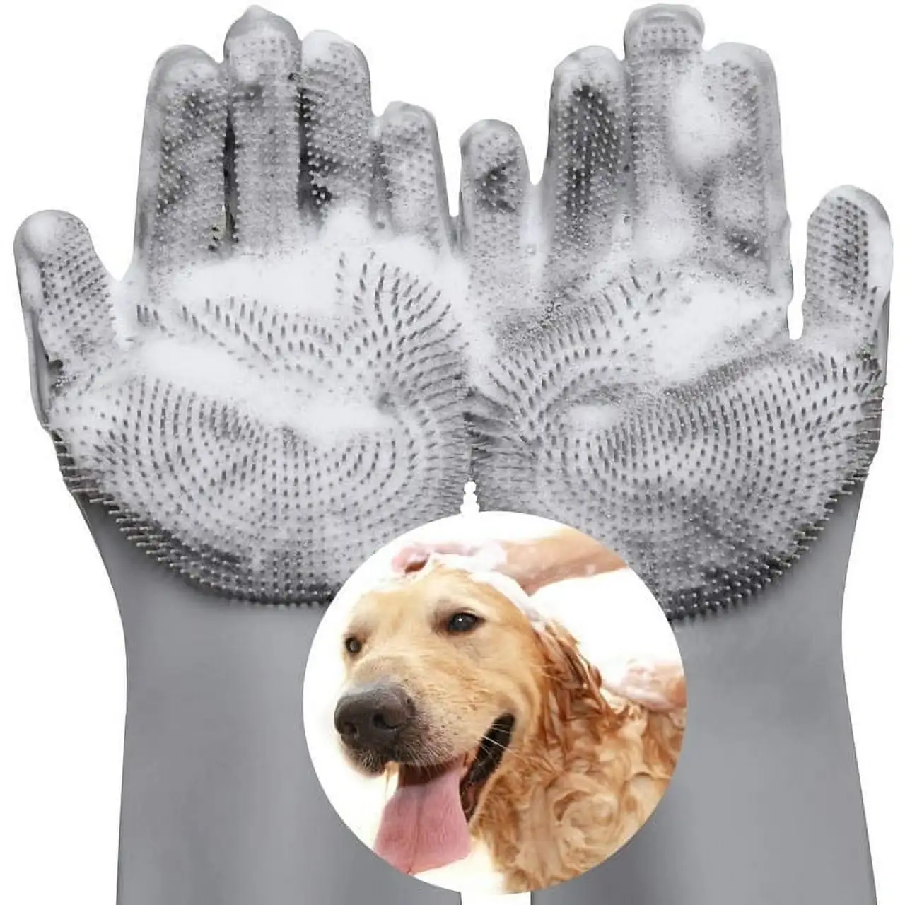 VavoPaw Magic Pet Grooming Gloves. Dog Cleaning Gloves. Heat Resistant Silicone Hair Remover. Gray