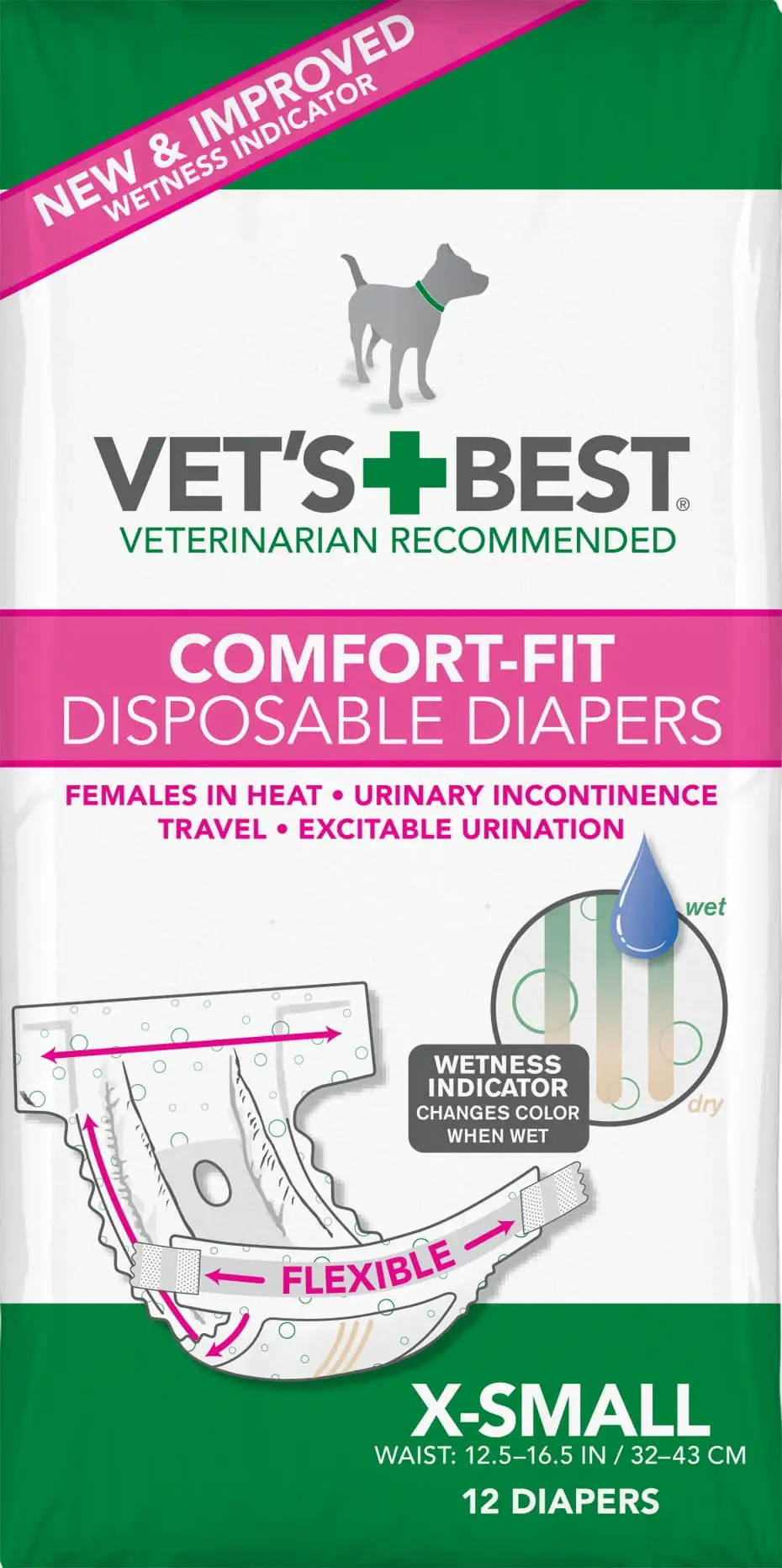 Vet's Best Comfort Fit Disposable Female Dog Diapers| Xs- 12 Ct.