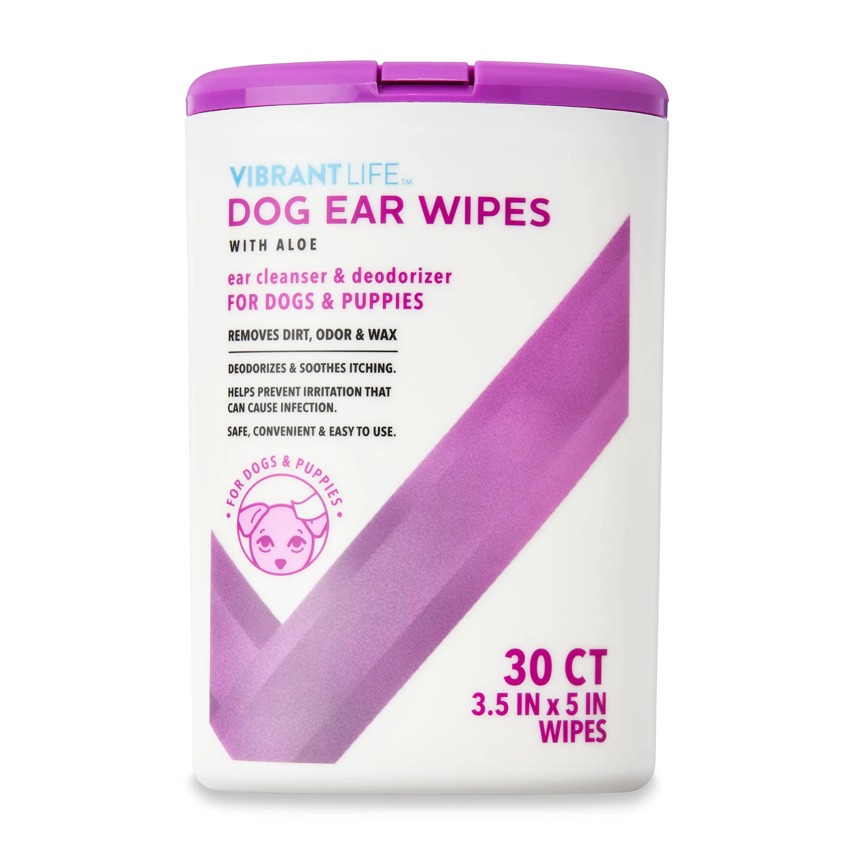 Vibrant Life Dog Ear Wipes with Aloe. 30 Count