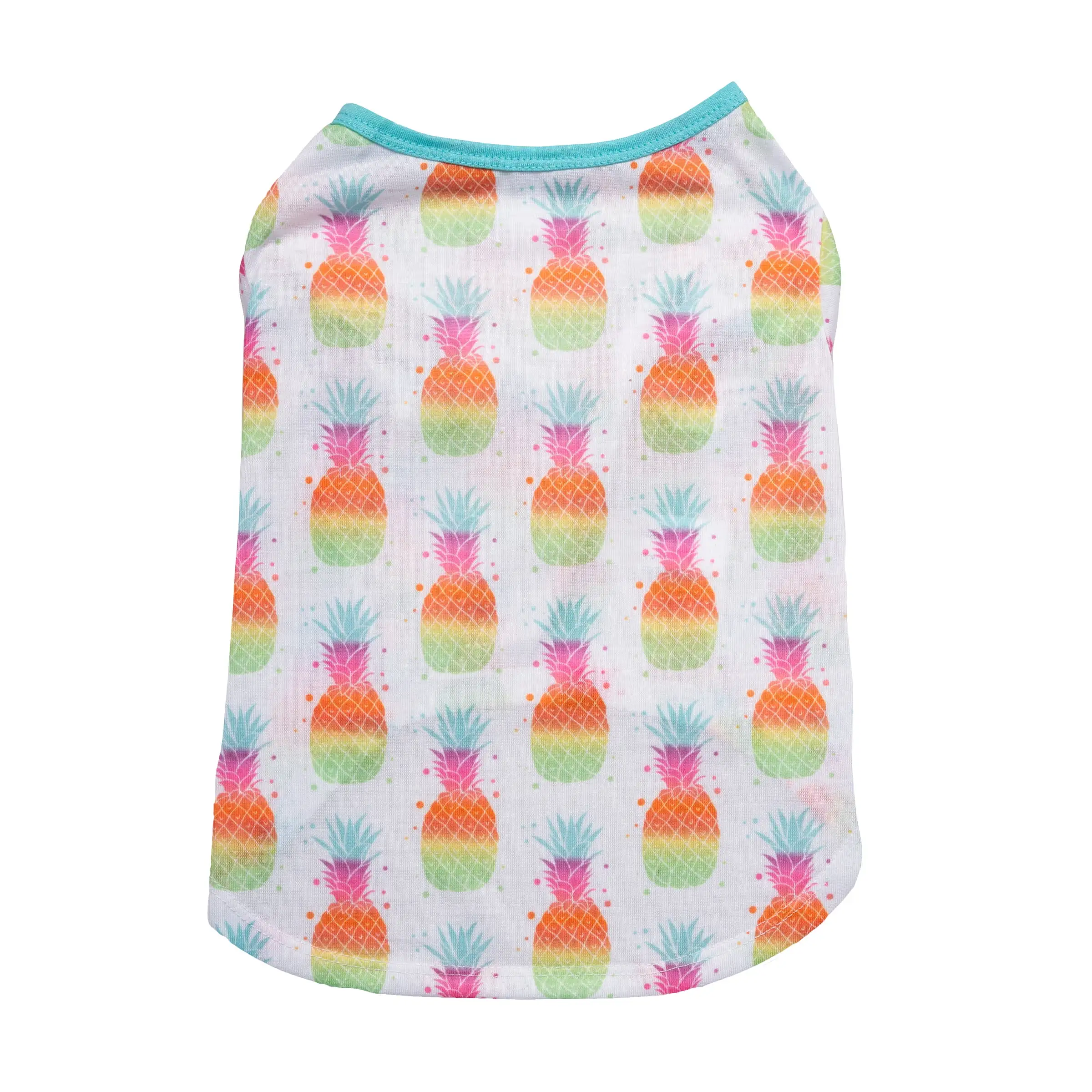 Vibrant Life. Dog and Cat Clothes. Rainbow Pineapple. Pet T-Shirt. White. XS