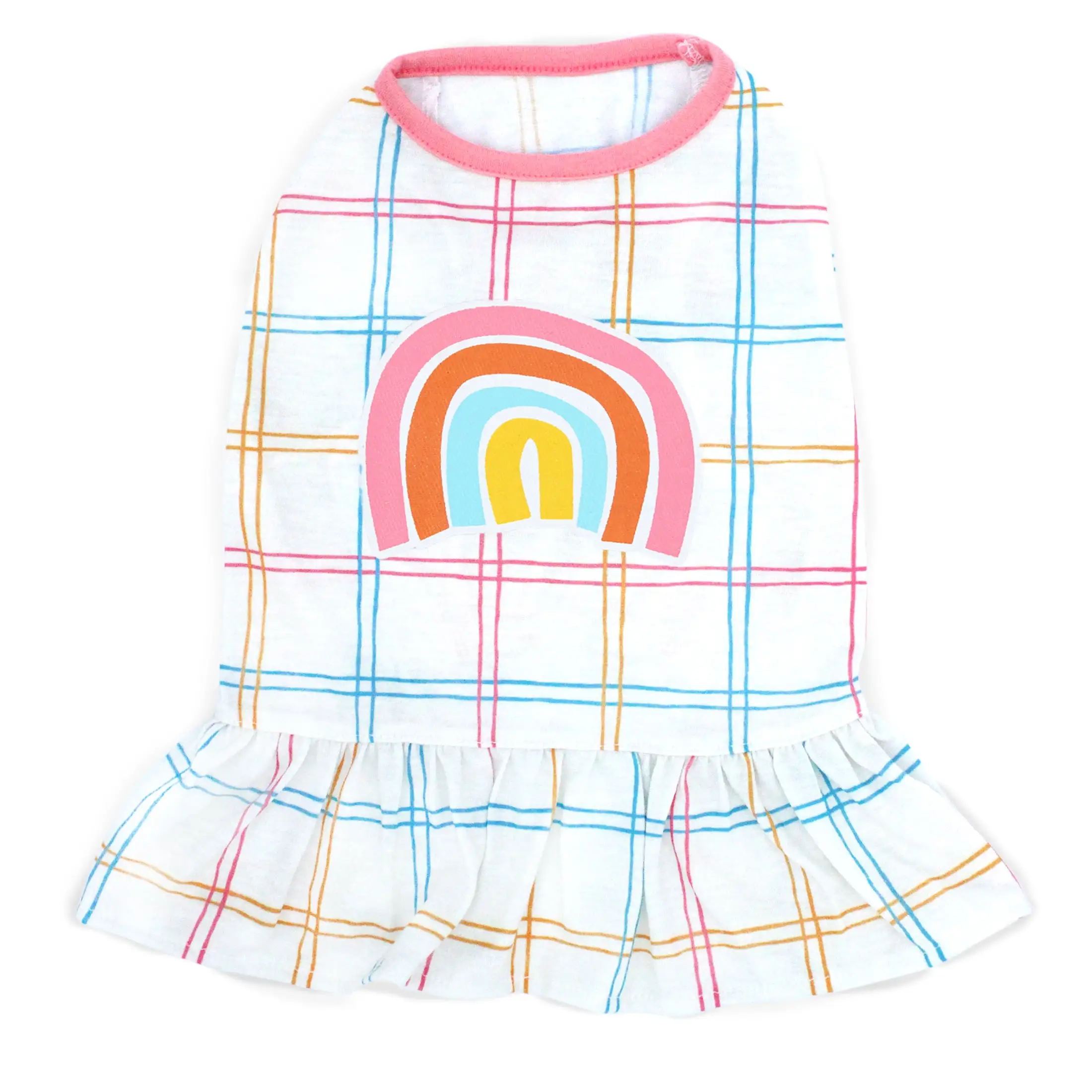 Vibrant Life Dress for Dogs. Rainbow Window Pane. White. Medium