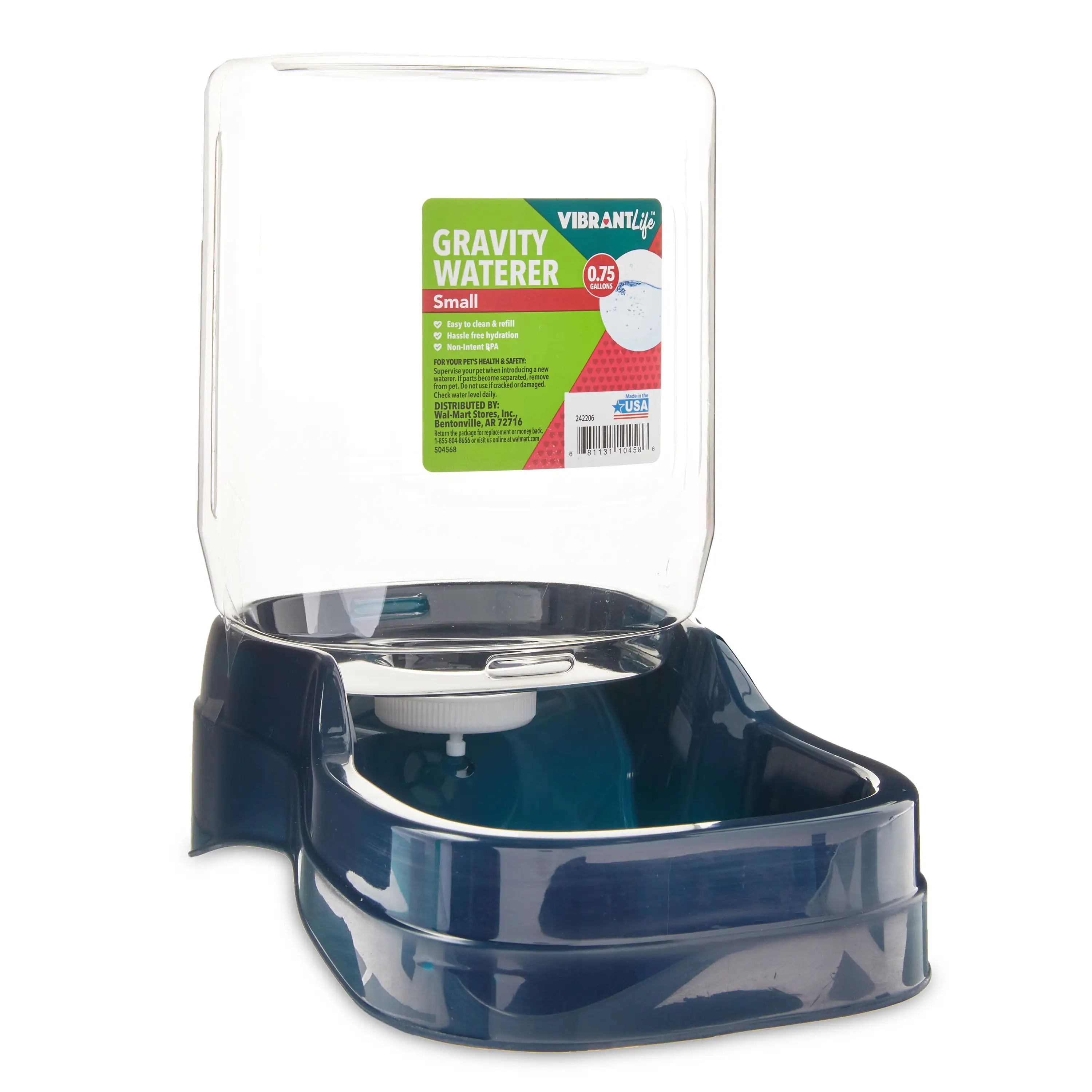 Vibrant Life Gravity Pet Waterer. Dark Blue. Small for Cats and Dogs. 0.75 Gallons