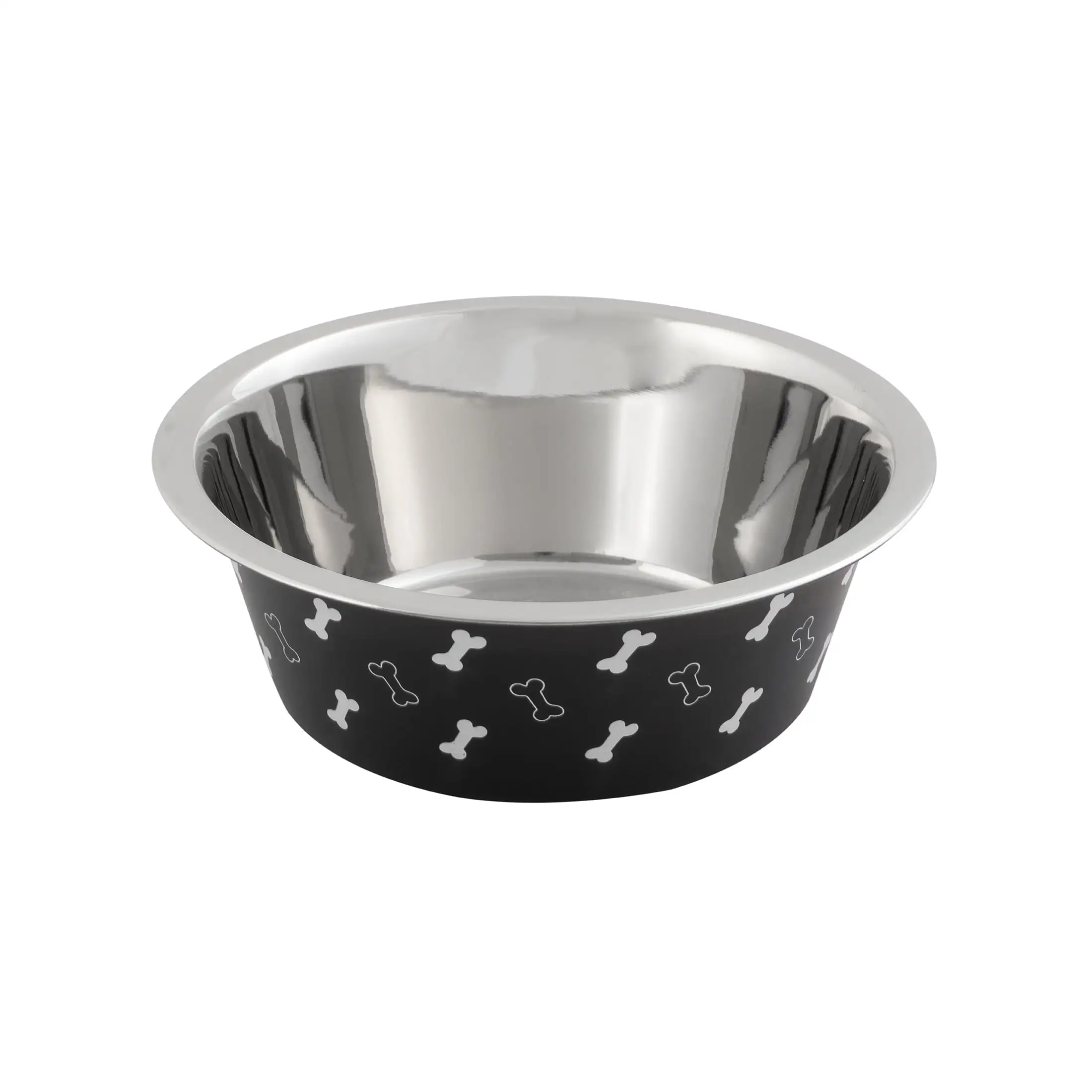 Vibrant Life Large Stainless Steel Dog Bowl. Black with Bones. 48 Fluid Ounces