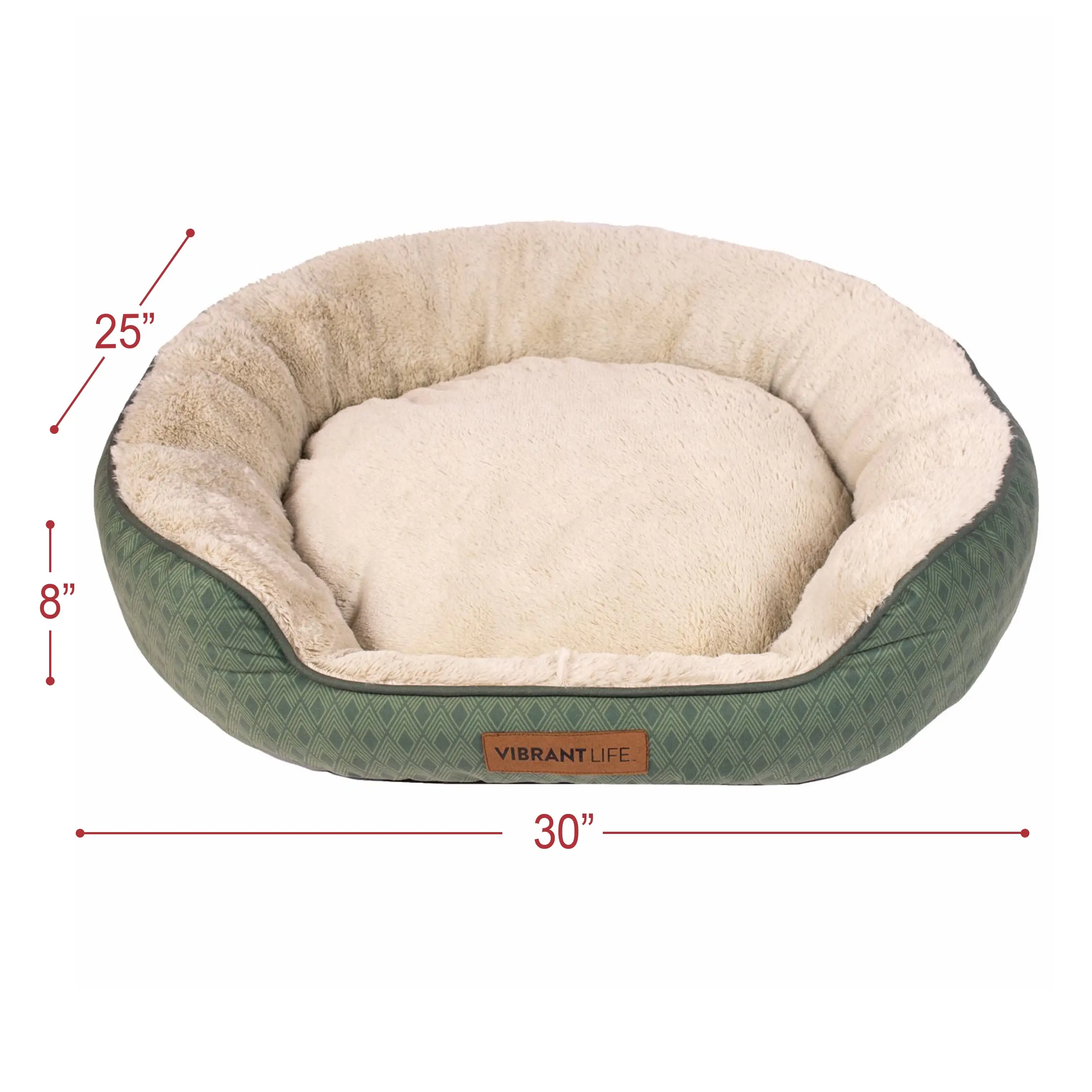 Vibrant Life Oval Cuddler Pet Bed. Medium. Green. 30 x 25 x 8