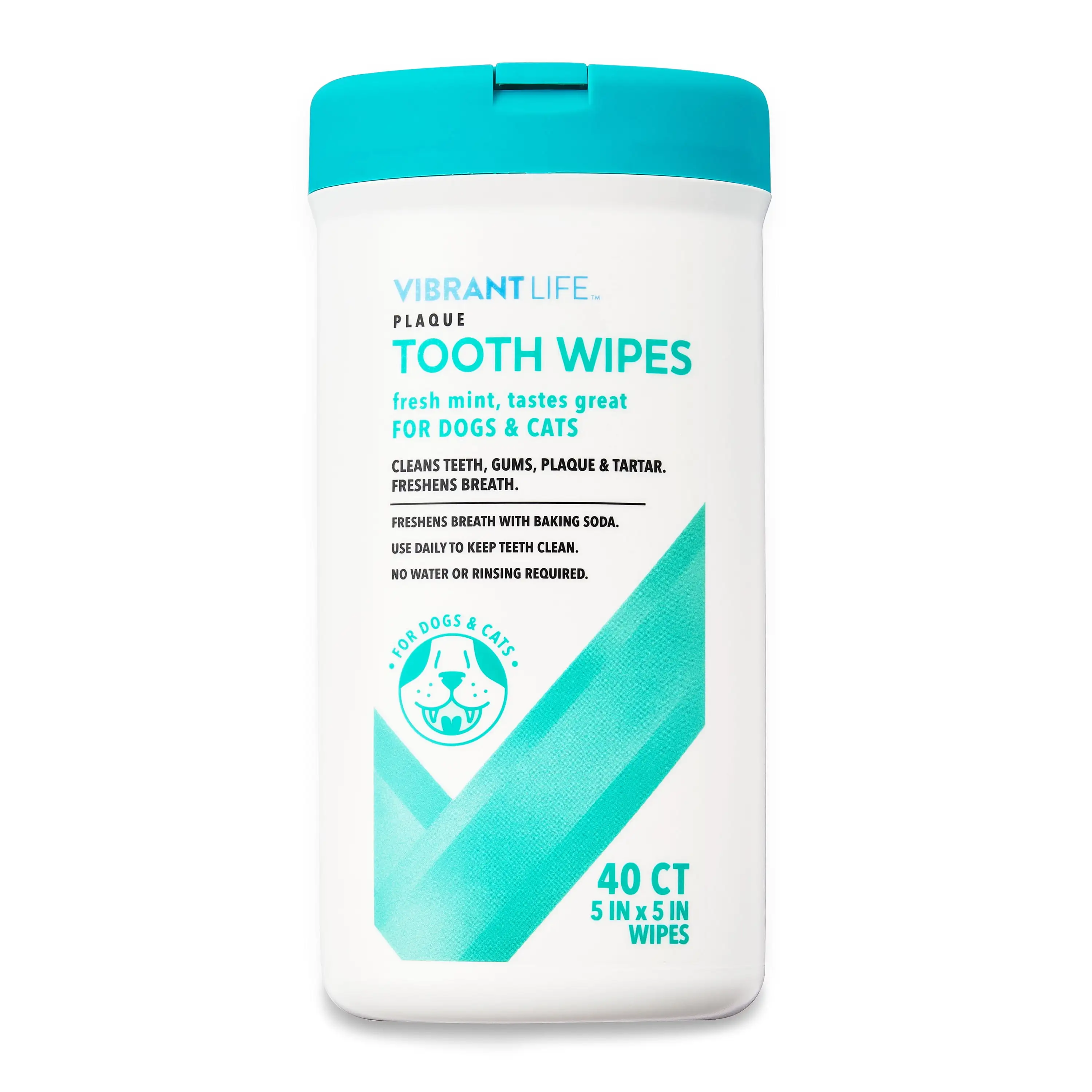 Vibrant Life Plaque Tooth Wipes for Cats & Dogs. 40 Count