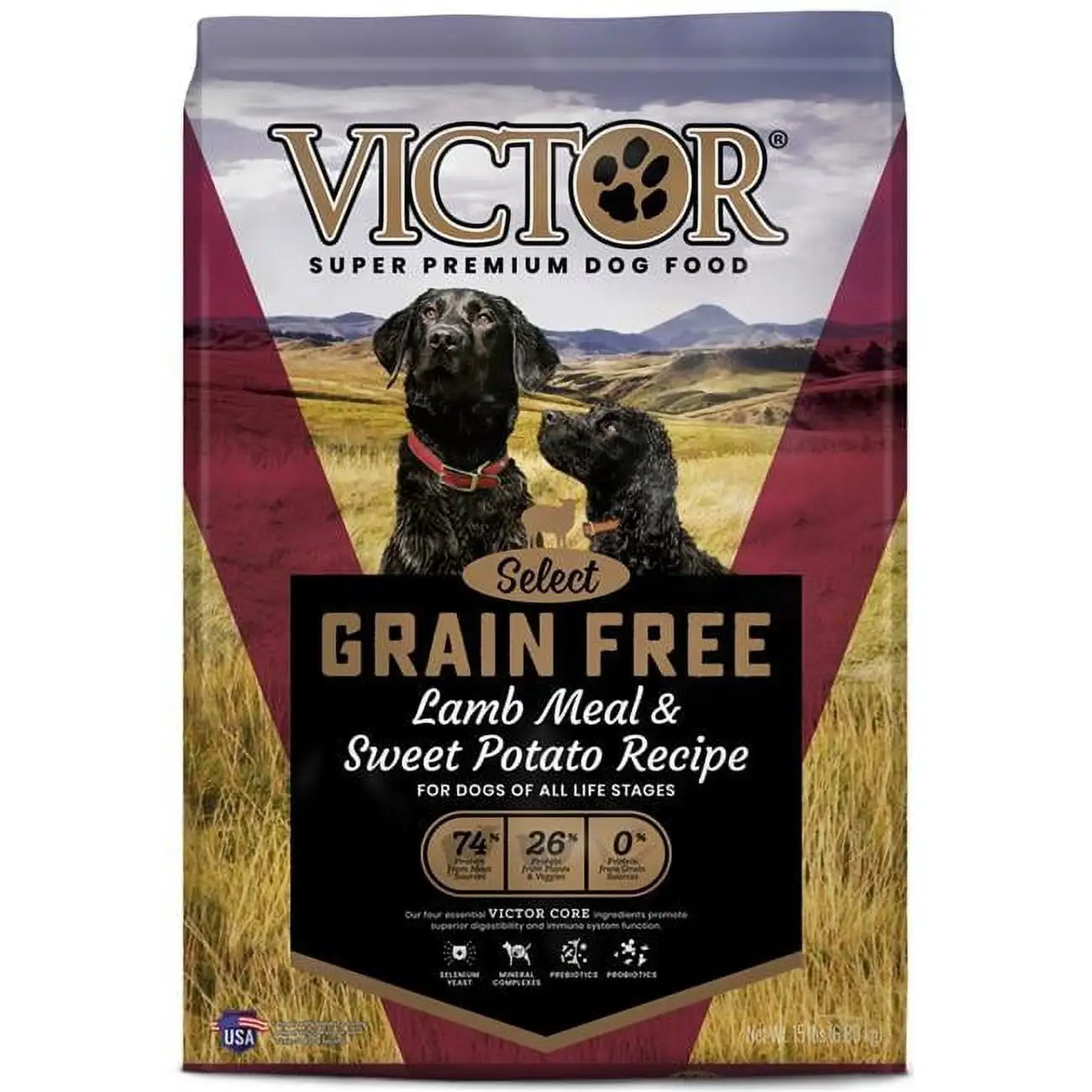 Victor Grain-Free Prairie Land Lamb Dry Dog Food. 15 lb