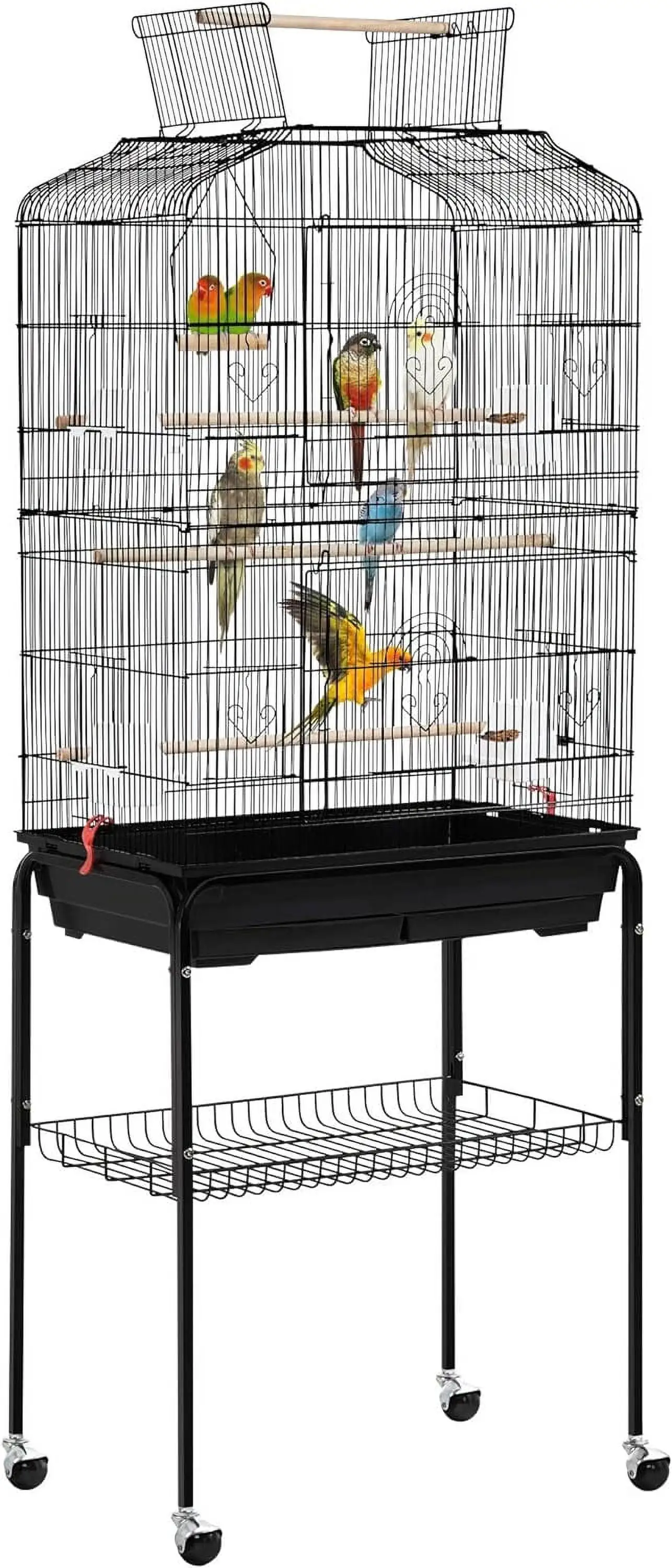 Vinsco 67.5inch Height Extra Large Bird Cage Cockatiel Cage Metal Parrot Cage w/Slide-Out Tray & Feeders & Detachable Rolling Stand