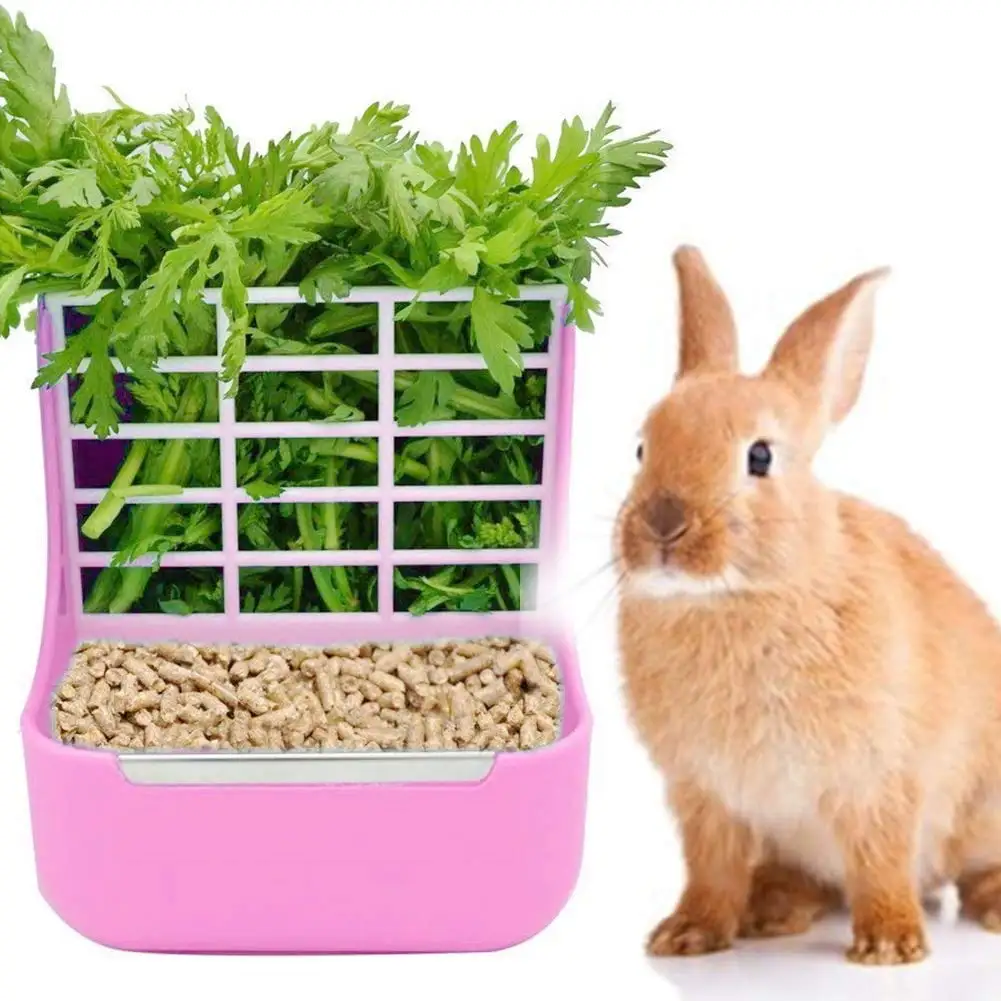 Visland 2 in 1 Rabbit Feeder Bunny Guinea Pig Feeder Food Bin Feeder and Food Feeder Bowls Manger Rack for Rabbit Guinea Pig Chinchilla