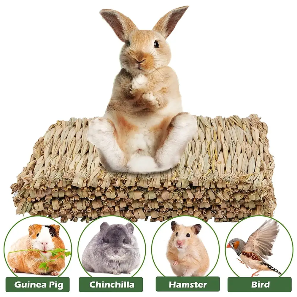 Visland 3Pack Grass Mat for Rabbits Bunny Straw Woven Bed Bedding Nest Chew Toy for Guinea Pigs Hamsters Rats Birds and Other Small Animals