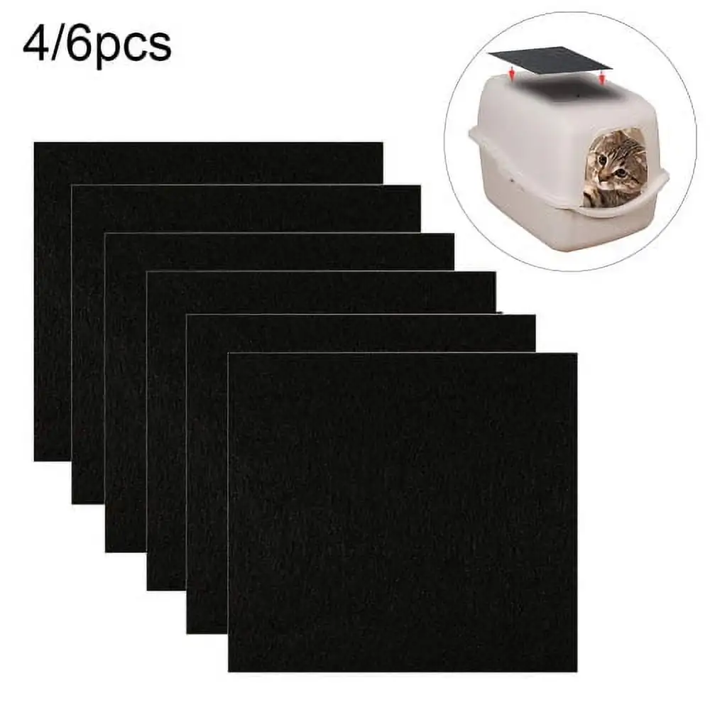 Visland 4/6Pcs Charcoal Cat Litter Box Replacement Filter Hooded Cat Litter Boxes and Pans Carbon Odor Filters. Black