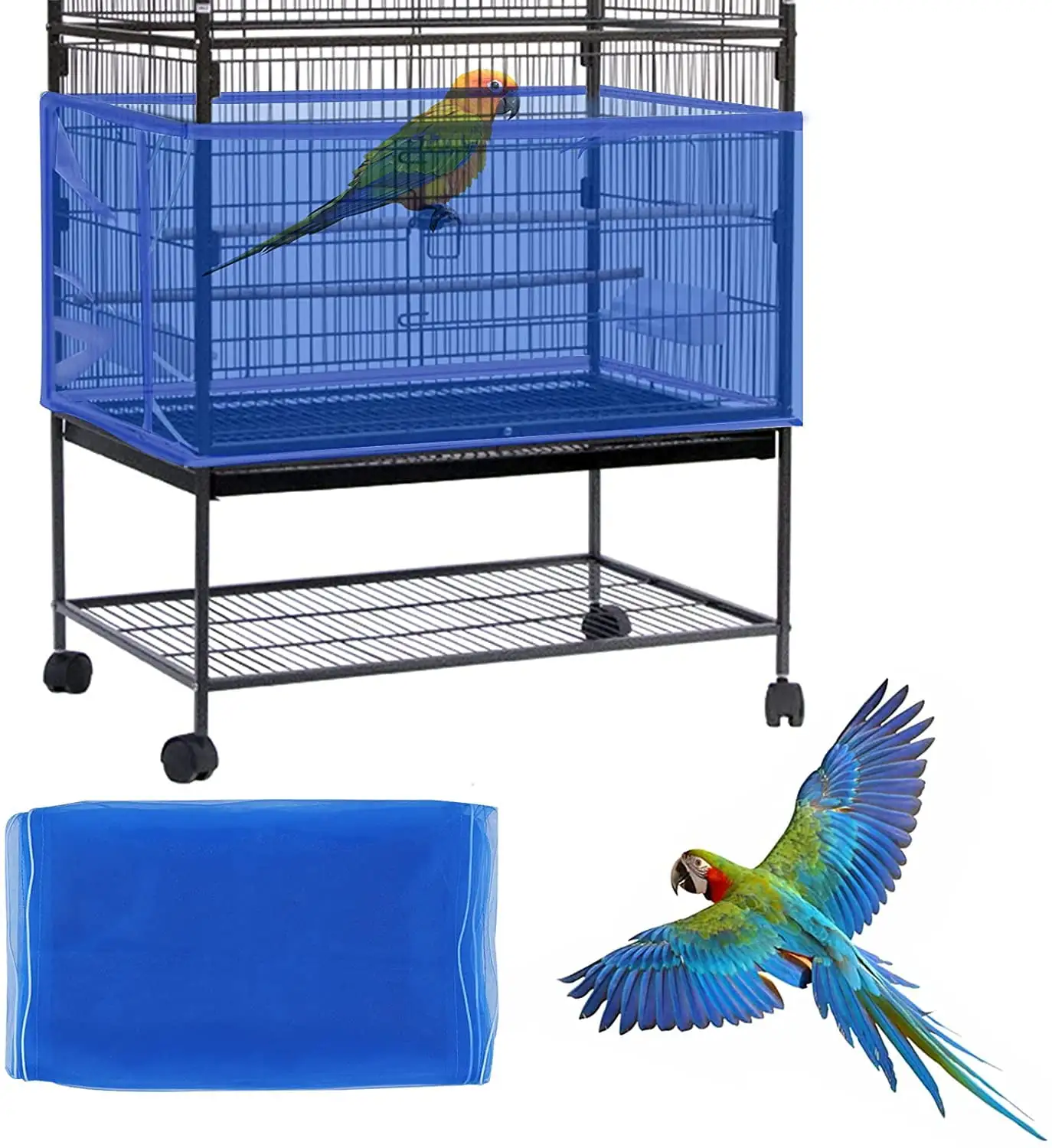 Visland Bird Cage Cover. Bird Cage Seed Catcher. Adjustable Soft Airy Nylon Mesh Net. Birdcage Cover Skirt Seed Guard for Parrot Parakeet Macaw African Round Square Cages