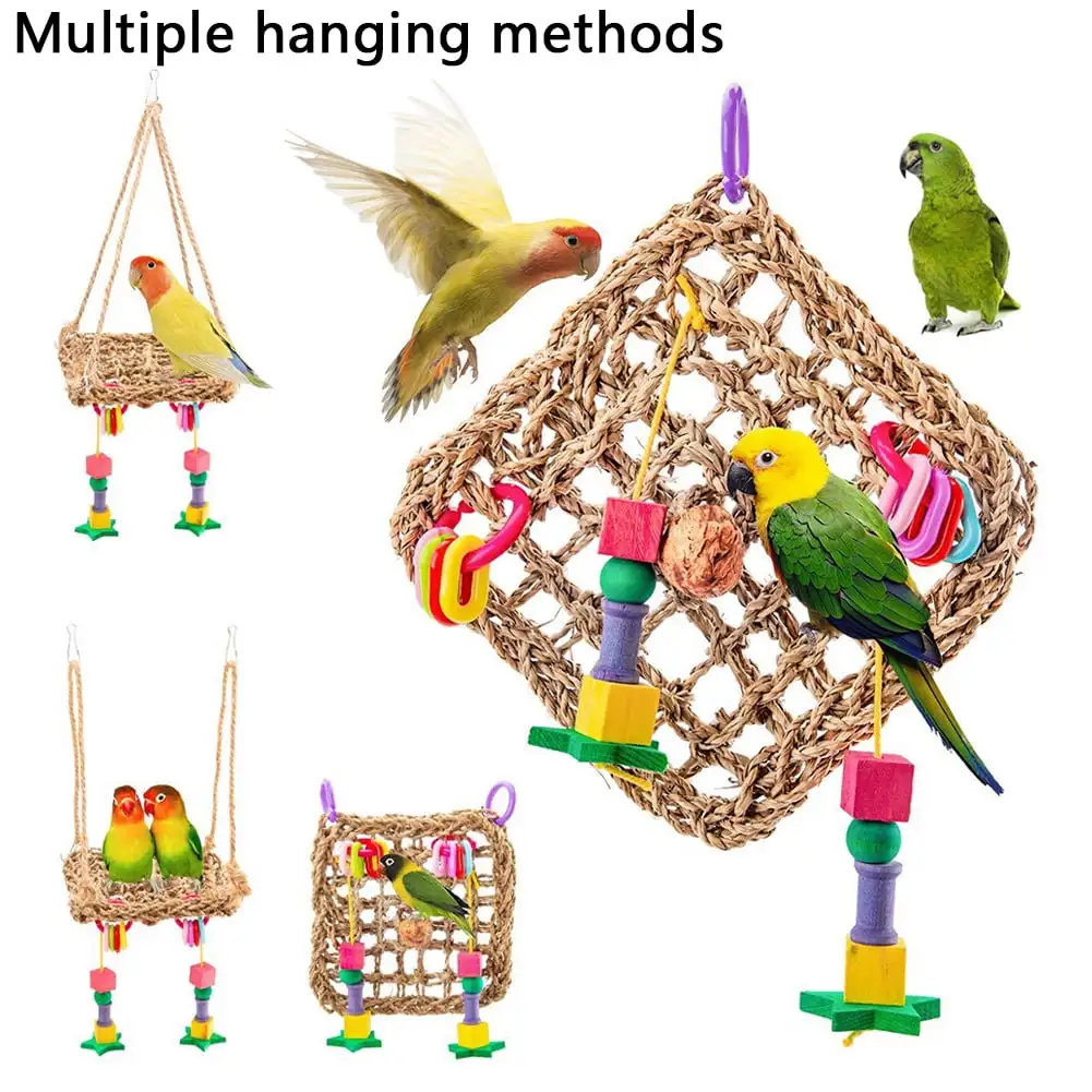 Visland Bird Swing Toy. Metal Buckel Chain Hanging Hook Wall Bird Toy Cage Decor for Parrot Macaw African Greys Budgies Cockatoo Parakeet Cockatiels Conure Lovebird