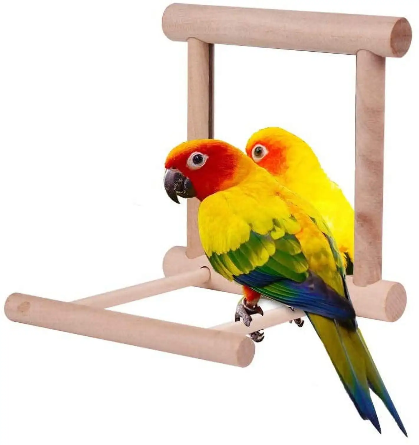 Visland Bird Toy for Parrot Parakeets Conures Cockatiels Cage Swing Wooden Fun Play Mirror Stand Toy for Birds