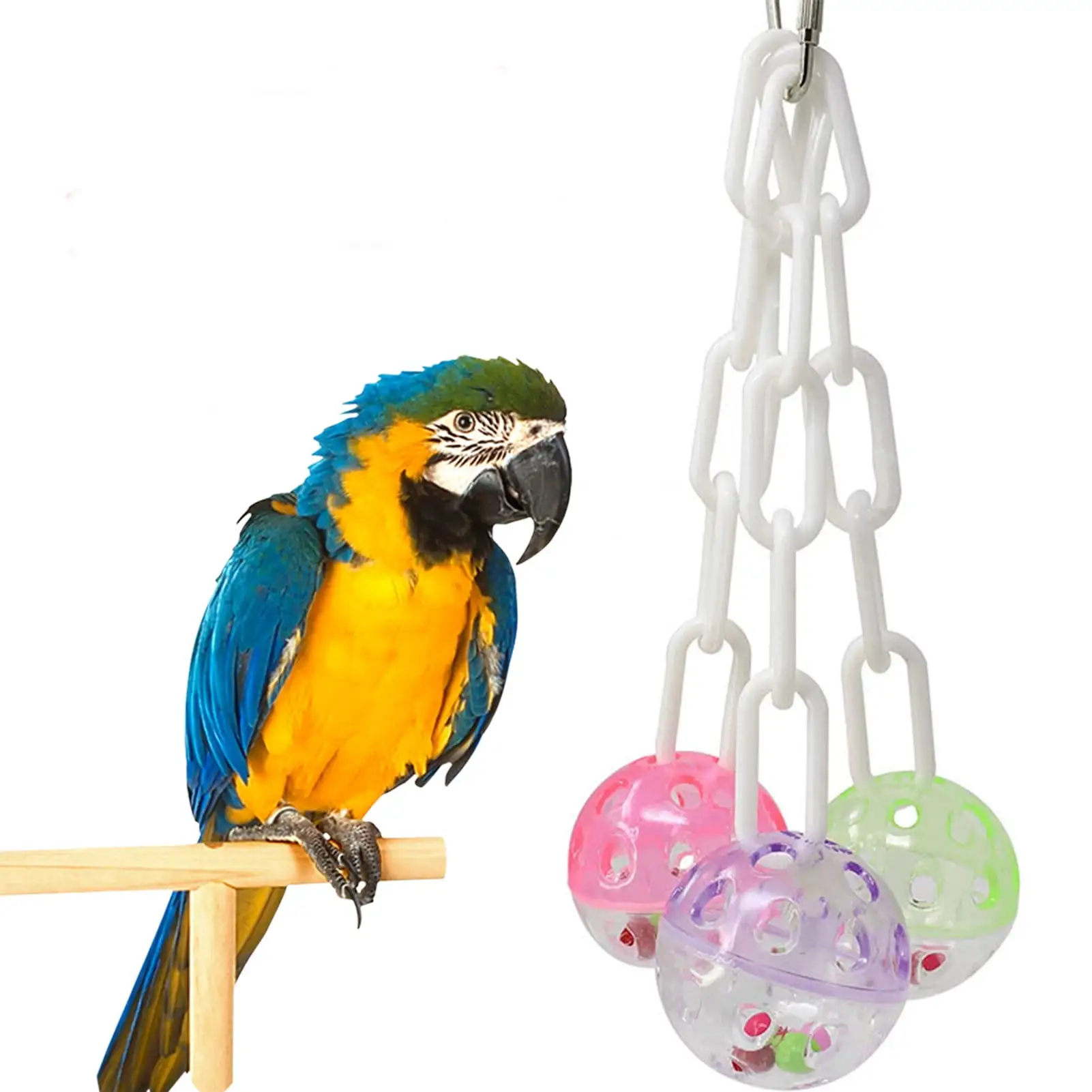 Visland Bird Toys Colorful Bell Ball Plastic Interactive Hanging Toy Parrot African Grey Cockatoo Cockatiel Conure Caique Eclectus and Similar Birds