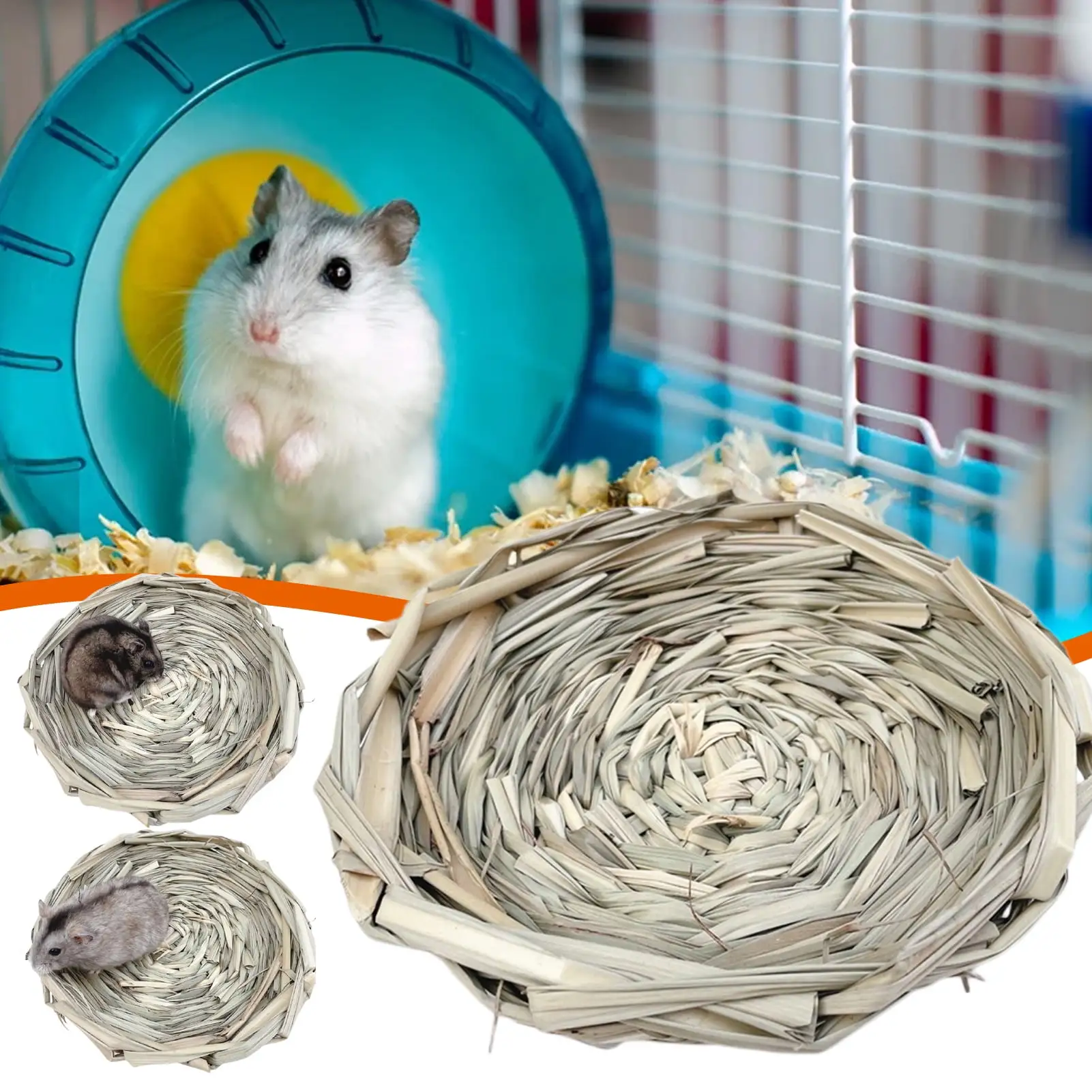 Visland Bunny Grass Mat Bed Rabbit Digging Natural Woven Straw Mats Bedding Guinea Pig Timothy Resting Basket for Hamster Chinchilla Ferret Gerbil