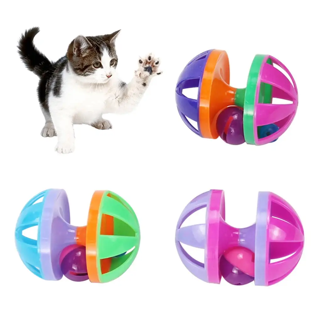 Visland Cat Toy Ball with Bell. Pet Toy Cat Bell Ball Cat Toy with Bell Cat Jingle Balls for Cats Kitten. Cat Toys Jingle Balls Pounce Chase Rattle Ball Toys Random Color