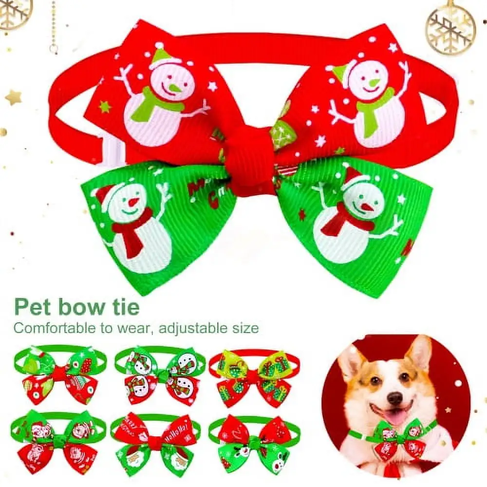 Visland Dog Cat Bow Tie Collar. Adjustable Fashion Casual Christmas Tree Snowman Santa Claus Pattern Bowknot Collar Pet Costume Accessory for Xmas Party Decorations