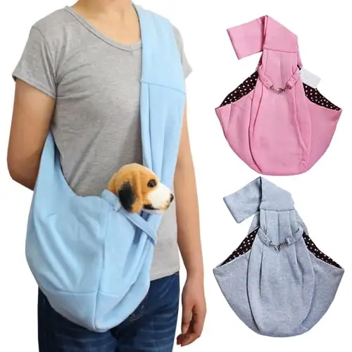 Visland Dog and Cat Sling Carrier a?? Hands Free Cotton Flax Pet Bag. Suitable for Puppy. Small Dogs. and Cats for Outdoor Travel