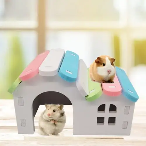 Visland Dwarf Hamsters House DIY Wooden Gerbil Hideout Mouse Sugar Glider Huts Syrian Hamster Cage Accessories Climbing Toys Small Animal Hideaway