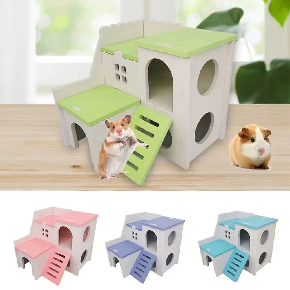 Visland Hamster House. Durable Stable PVC Ladder Design Interesting Double Layers Hideout Nest Hut Venues Villa Cage Accessory Pet Play Toy for Small Animal Hedgehog Gerbils Mice Chinchilla Exercise