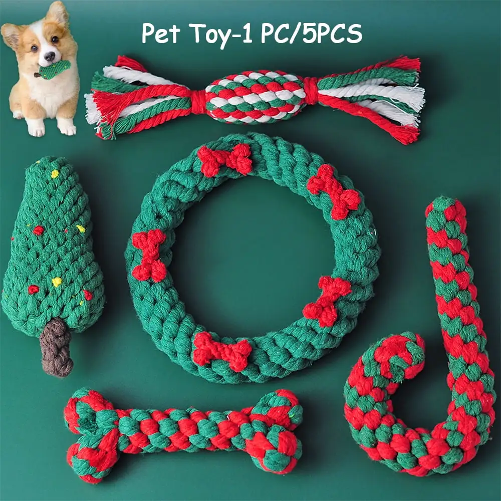 Visland Pet Christmas Toy. Portable Cotton Rope Molar Chew Training Toy for Dog Reducing Boredom and Cleaning Teeth