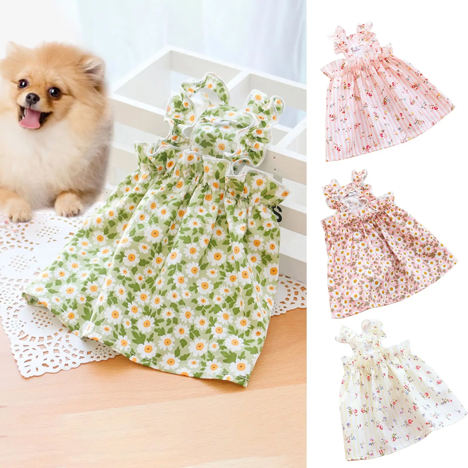 Visland Puppy Clothes Outing Sun Protection Fashion Pet Floral Suspender Skirt for Female Dogs