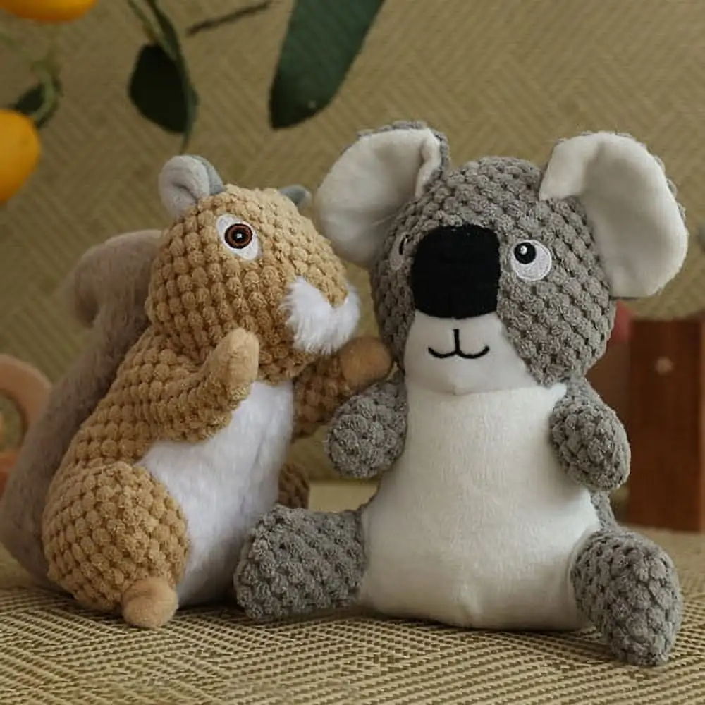 Visland Squirrel Koala shape Squeaker Squeaky Dog Toy. Soft Durable Plush. Chew Resistant Tough Reinforced Seams