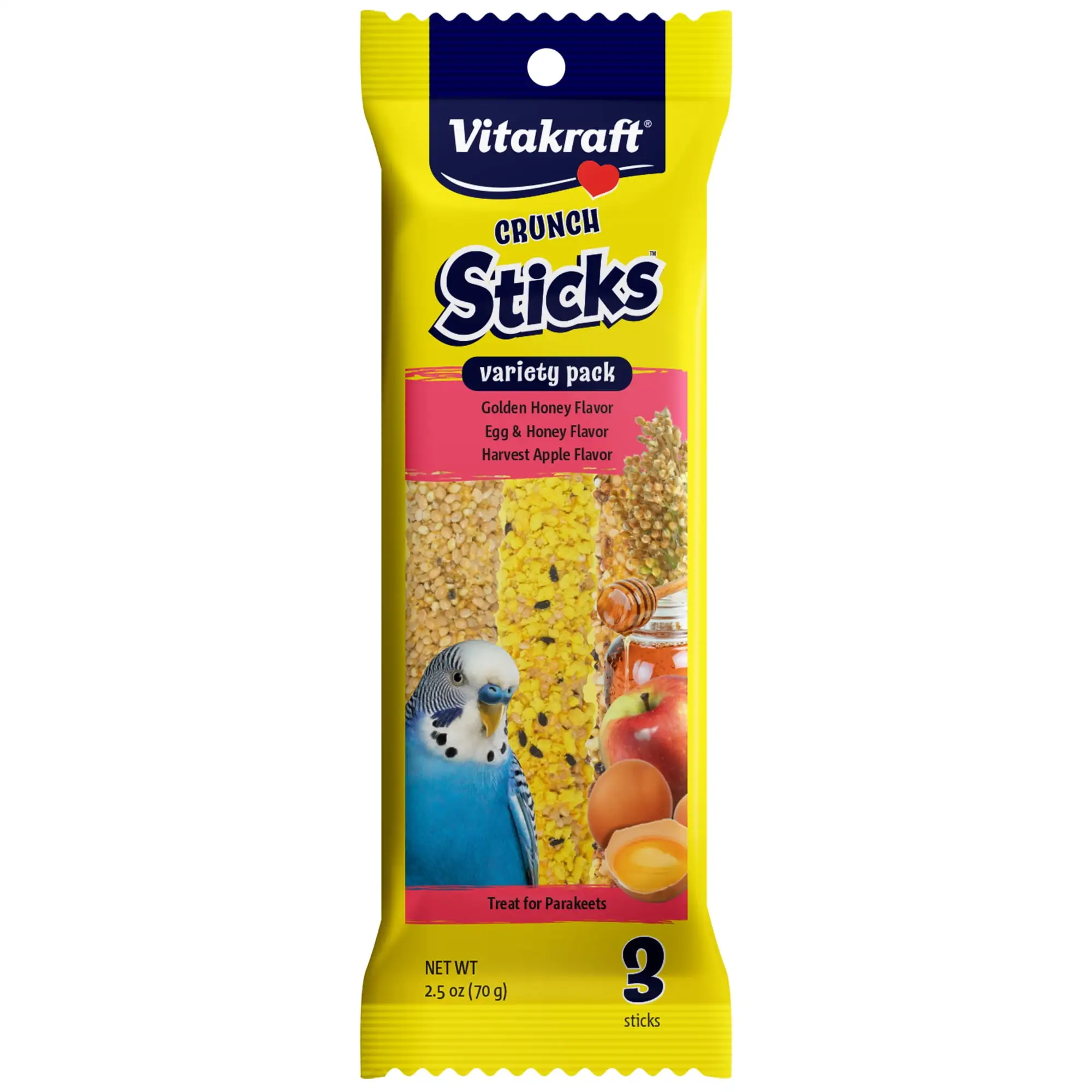 Vitakraft Crunch Sticks Parakeet Treat - Honey. Egg. and Apple- Pet Bird Treat Toy - Variety Pack