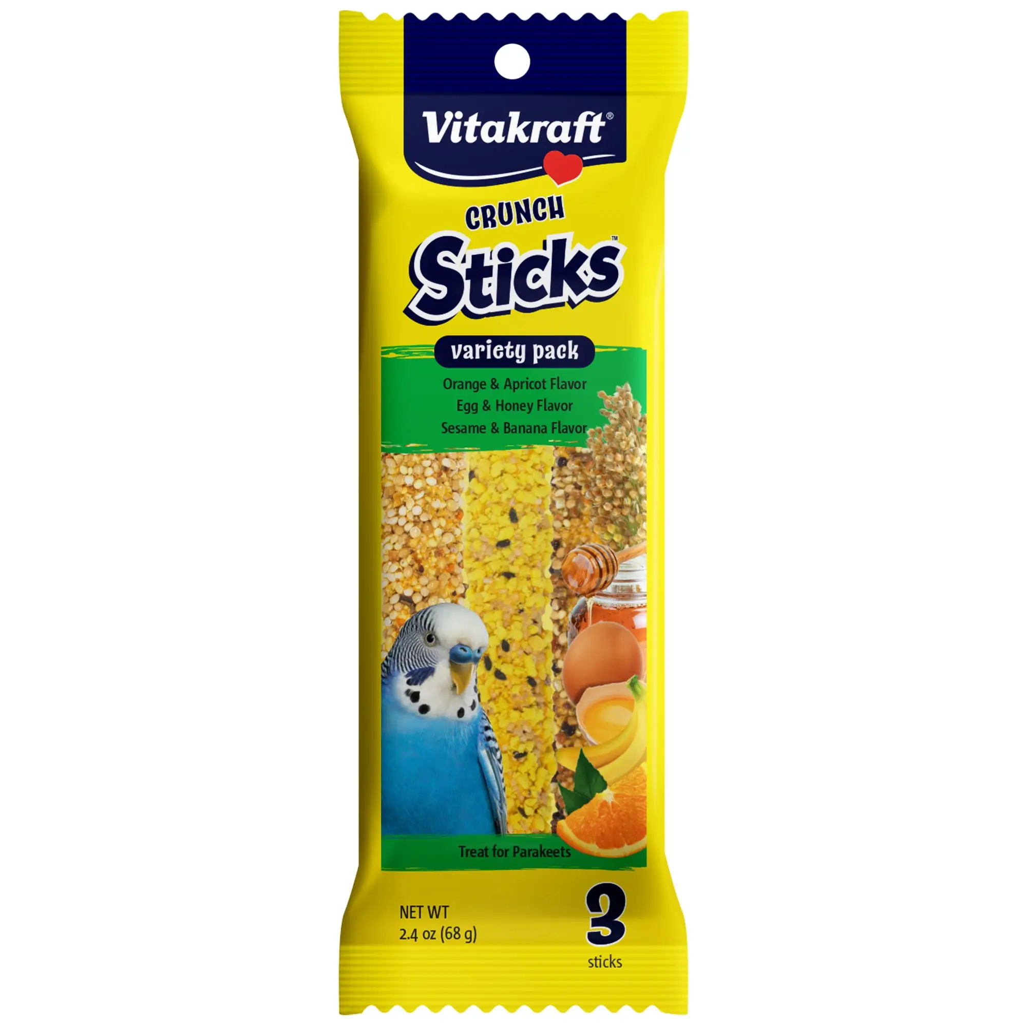 Vitakraft Parakeet Crunch Stick Variety Pack - 3 Flavors. 2.4 oz