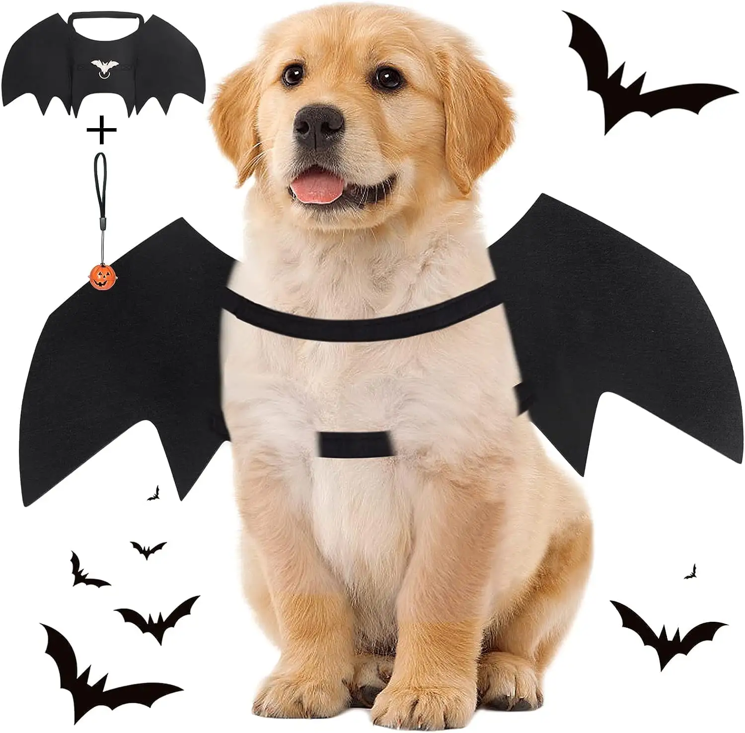 Vivifying Dog Bat Wings. Dog Bat Costume Adjustable Halloween Pet Bat Costume with Bell for Small Dogs and Large Cats Party Decoration and Cosplay S