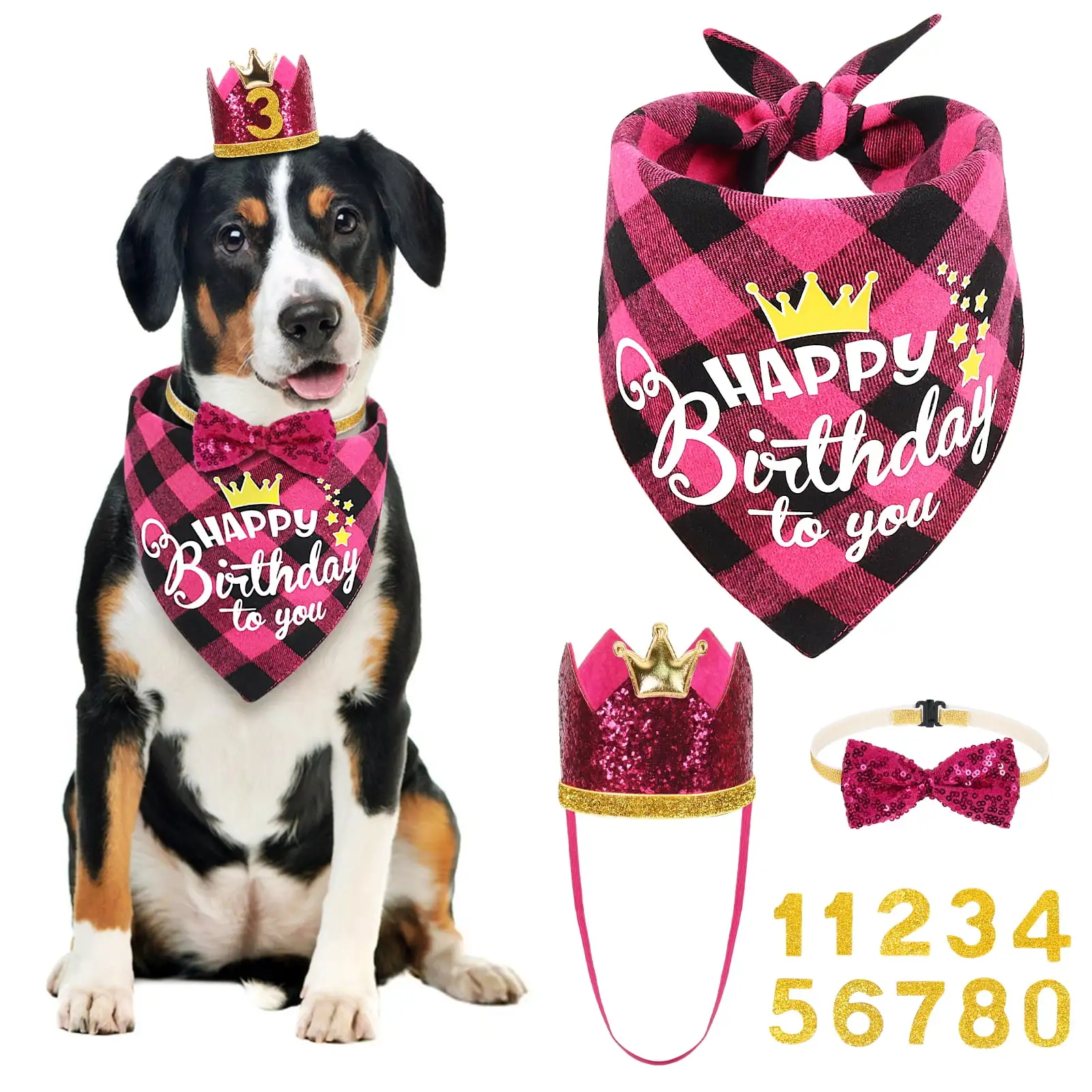 Vivifying Dog Birthday Bandans. Birthday Party Supplies Decorations for Middle and Large Dogs (Pink)