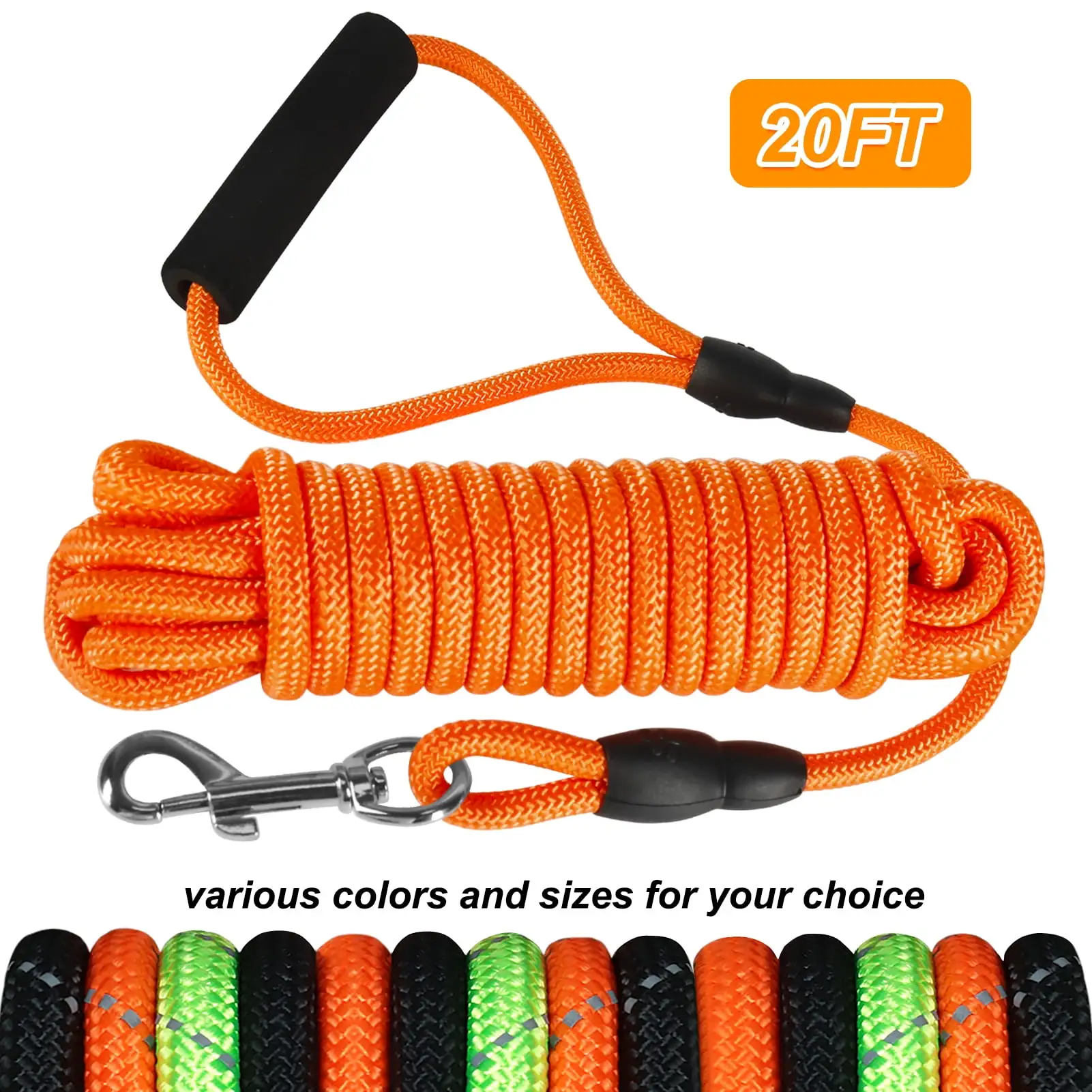 Vivifying Dog Training Leash. 20FT Floating Dog Check Cord. Long Dog Rope Leash with Comfortable Handle for Outside. Hiking. Swimming. Beach and Lake