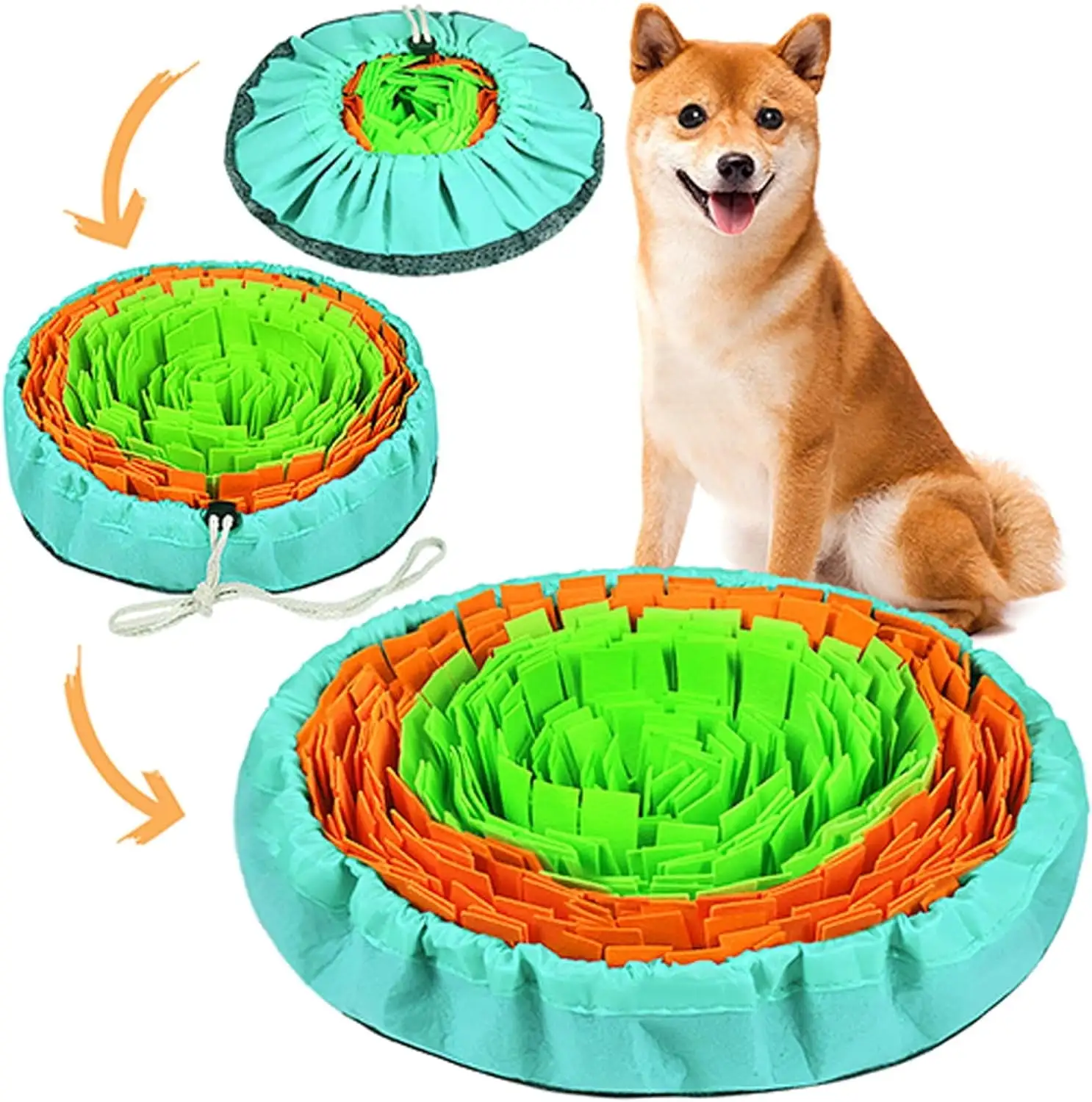 Vivifying Snuffle Mat for Dogs. Interactive Dog Enrichment Toys for Boredom and Mental Stimulation. Adjustable Dog Puzzle Toys Sniff Mat for Slow Eating and Stress Relief (Light Green Orange)