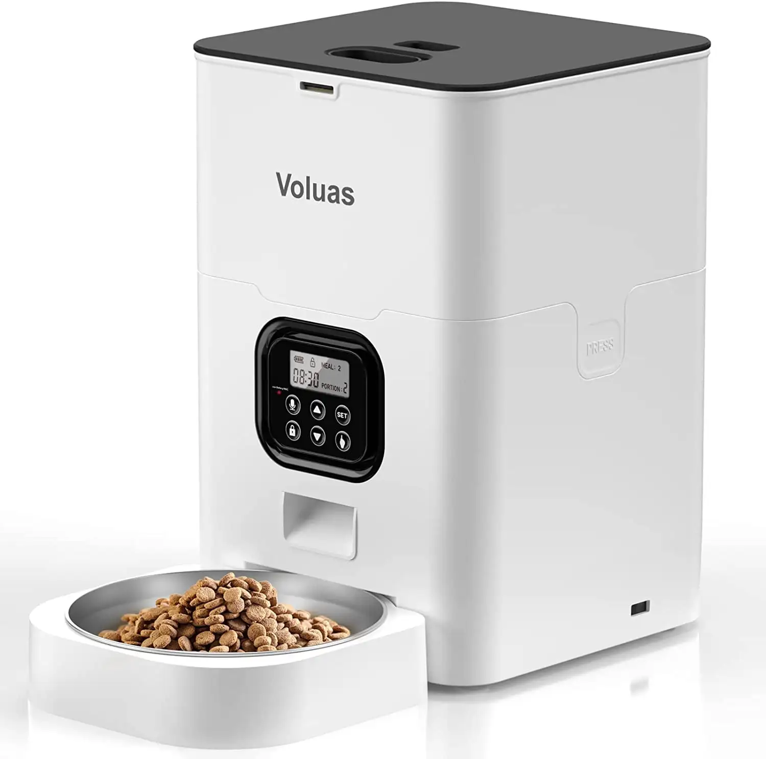 Voluas Automatic Cat Feeders - Automatic Pet Feeders for Cats and Dogs. Dry Food Dispenser with Desiccant Bag. Timed Cat Feeder. Programmable Portion Size Control 4 Meals Per Day. 10s Voice Recorder